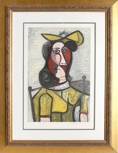 Portrait de Femme au Chapeau & a la Robe Vert Jaune, lithographie de Pablo Picasso