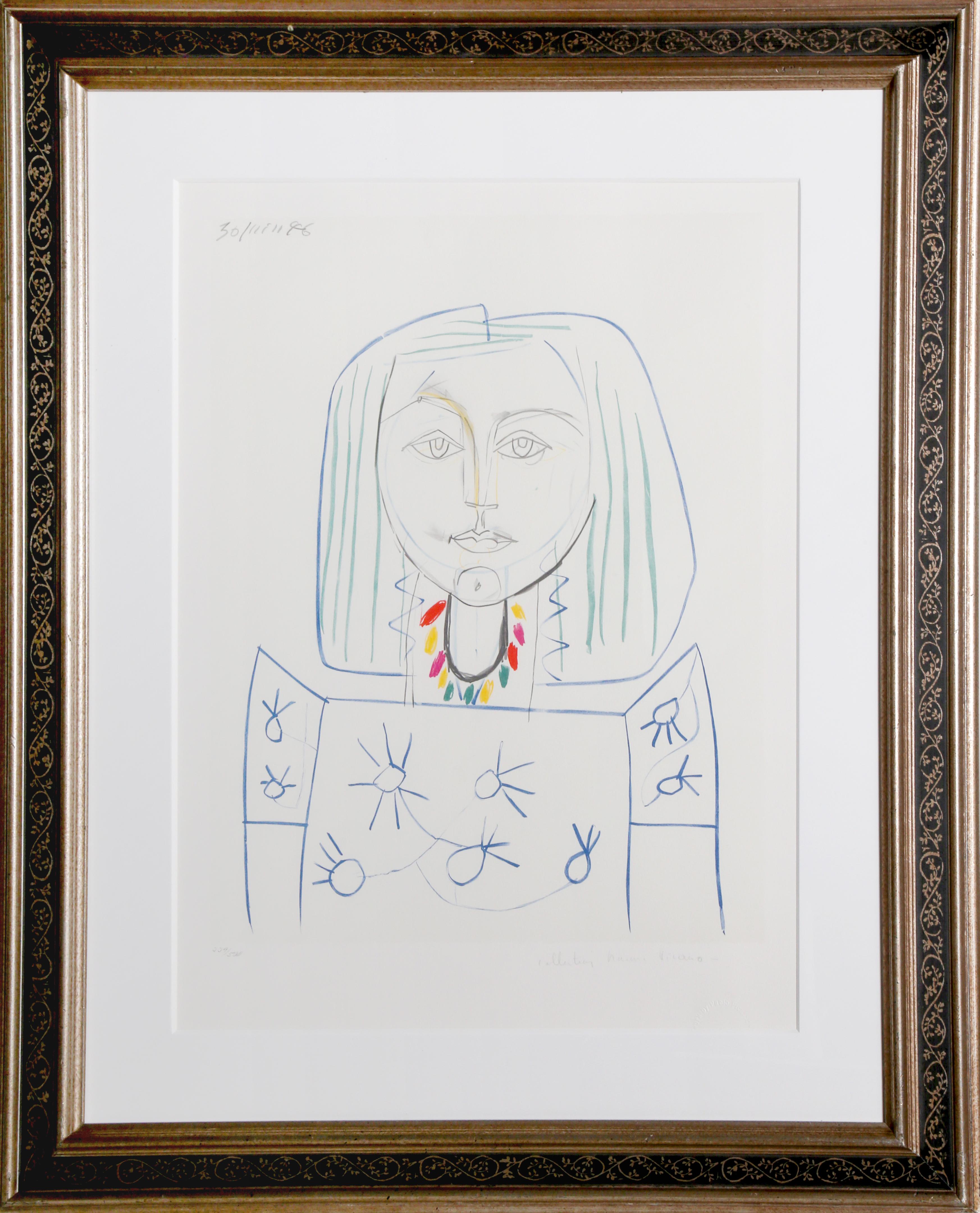 Eine Lithographie aus der Nachlasssammlung Marina Picasso nach dem Gemälde "Nature Morte a la Porte et a la Clef" von Pablo Picasso.  Das Originalgemälde wurde 1946 fertiggestellt. In den 1970er Jahren, nach Picassos Tod, autorisierte Marina
