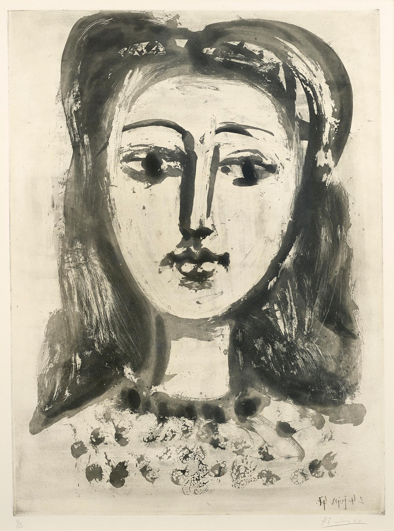 Pablo Picasso Portrait Print - Portrait de Francoise aux Cheveux Floux - Original Aquatint print 