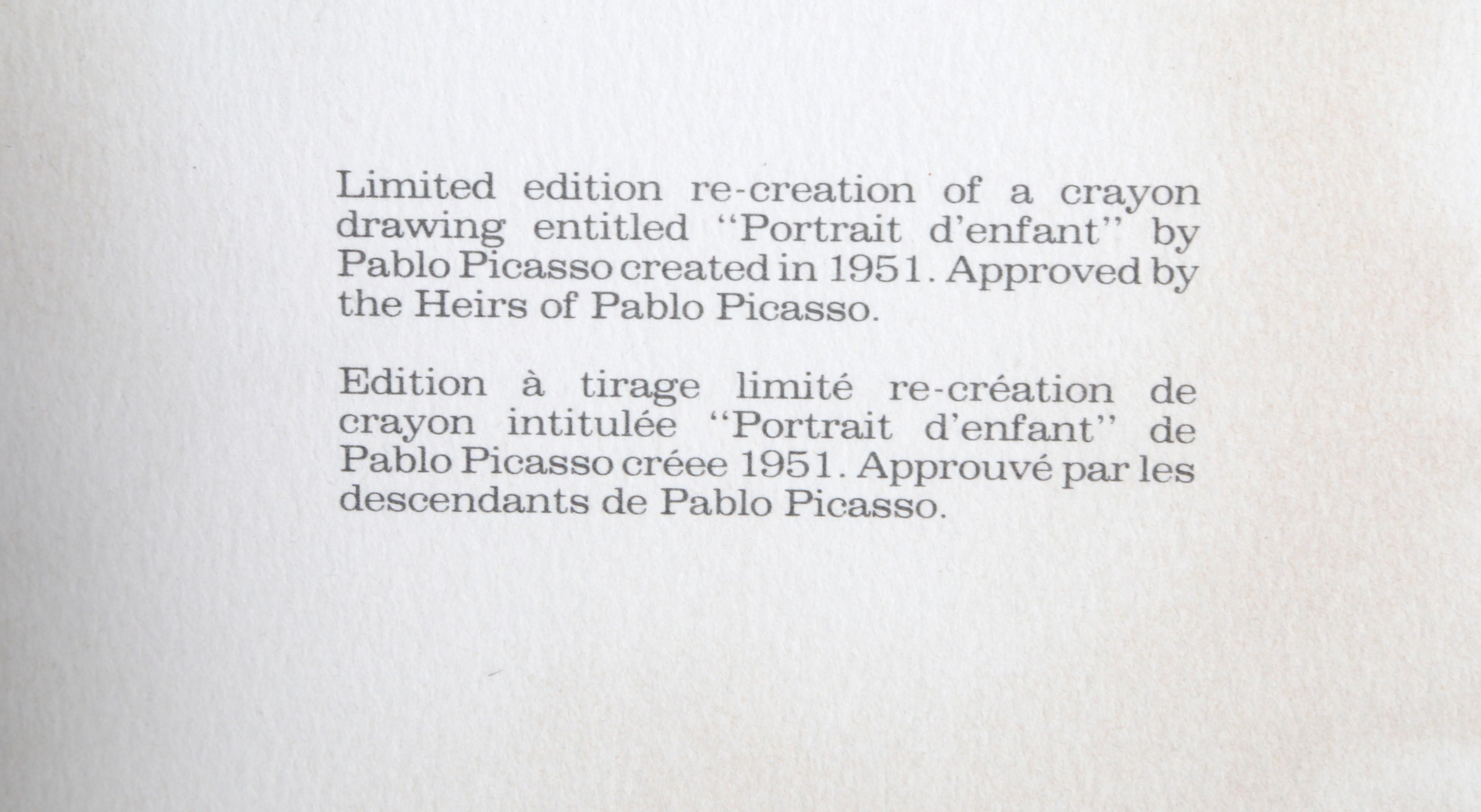 Portrait d'Enfant, Modern Lithograph after Pablo Picasso For Sale 3