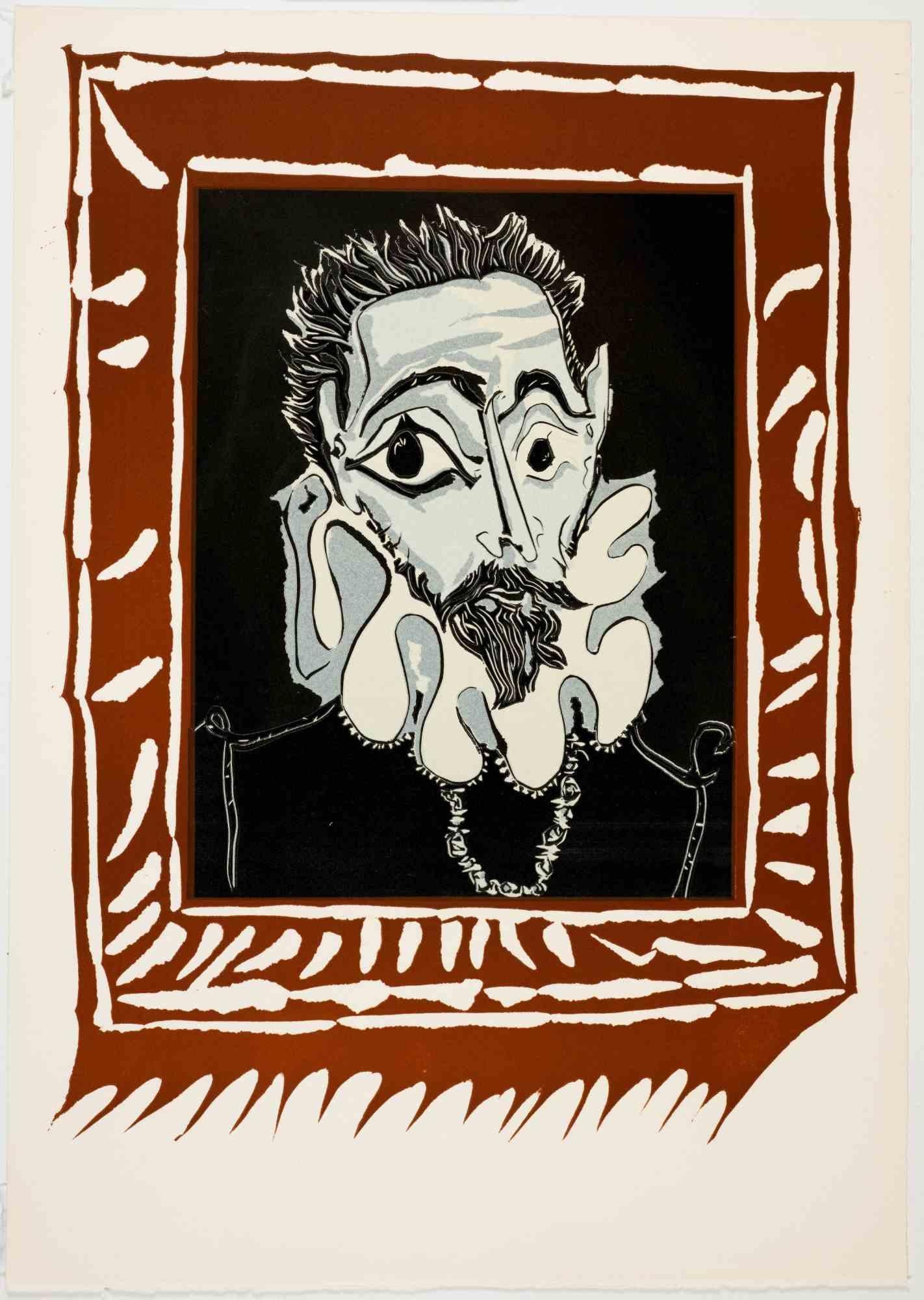Portrait d'Home à la Fraise - Linocut by Pablo Picasso - 1962 For Sale 1