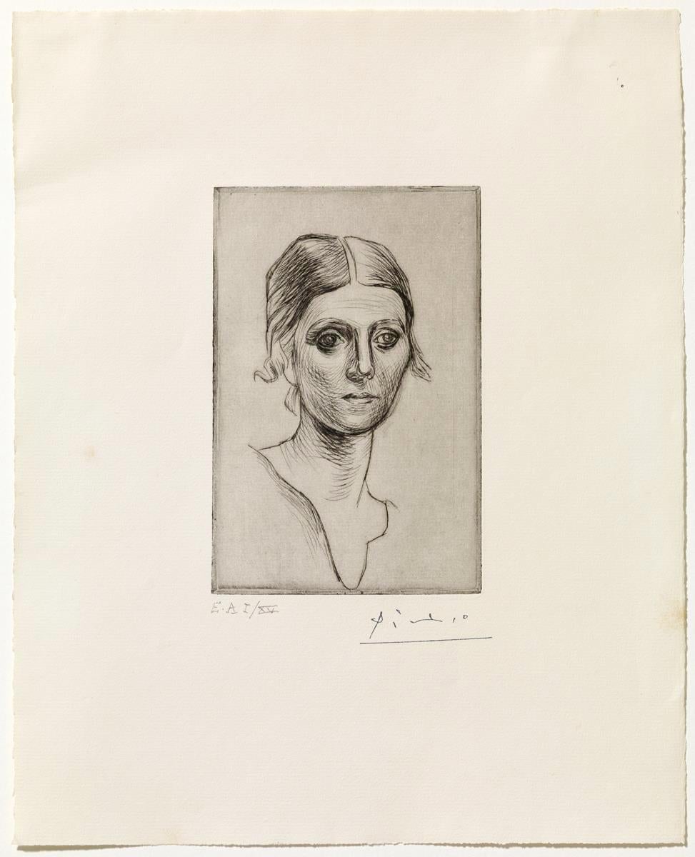 Ritratto di Olga Picasso, incisione a puntasecca, stile moderno, 1920 circa