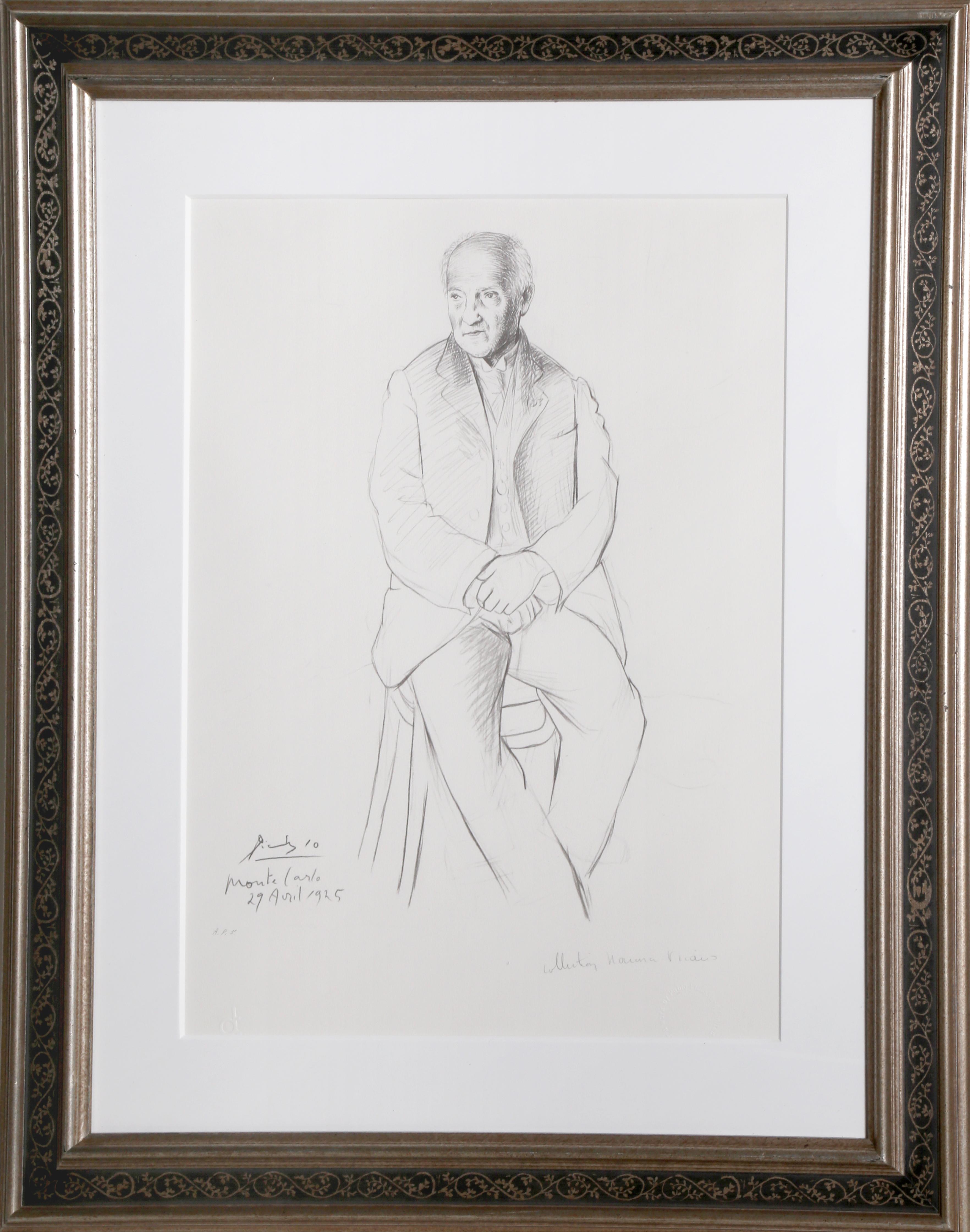 A lithograph from the Marina Picasso Estate Collection after the Pablo Picasso painting "Portrait du Maitre de Ballet de la Scala de Milan".  The original painting was completed in 1925. In the 1970's after Picasso's death, Marina Picasso, his