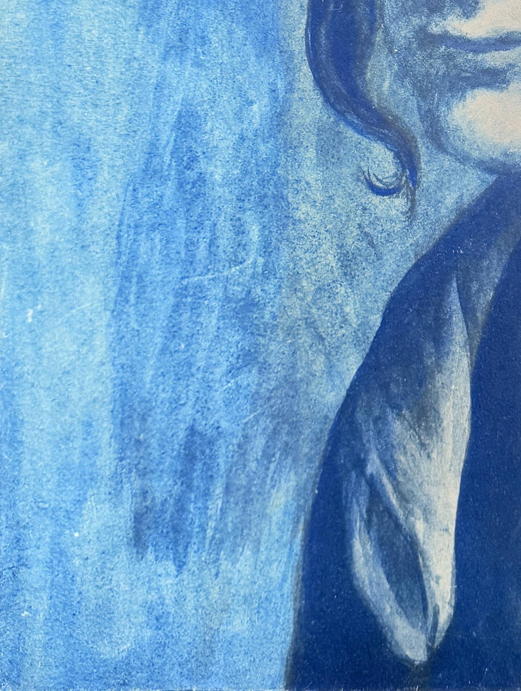 Portrait mélancolique d'une femme en bleu en vente 2