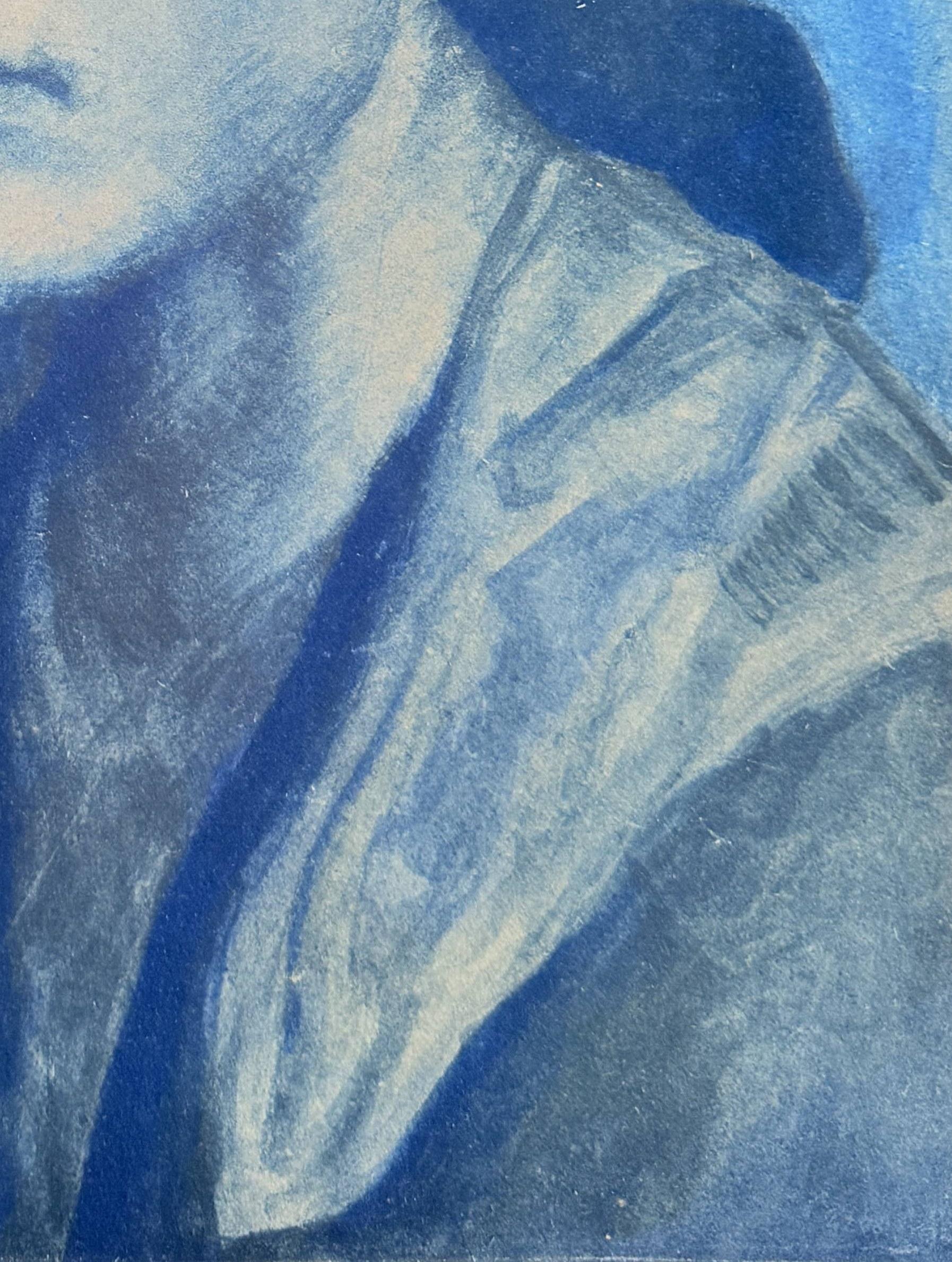 Portrait mélancolique d'une femme en bleu en vente 3