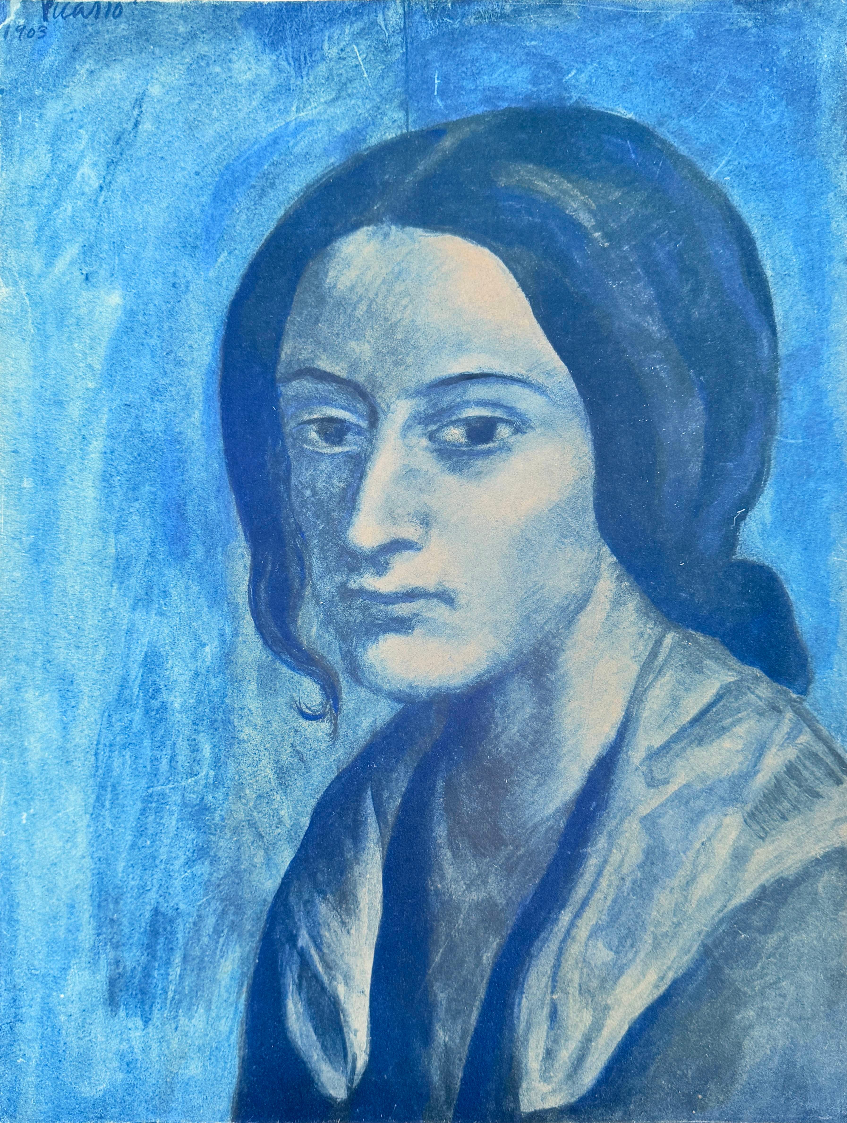 Portrait mélancolique d'une femme en bleu