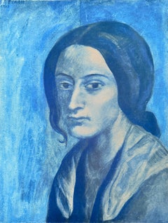Portrait mélancolique d'une femme en bleu