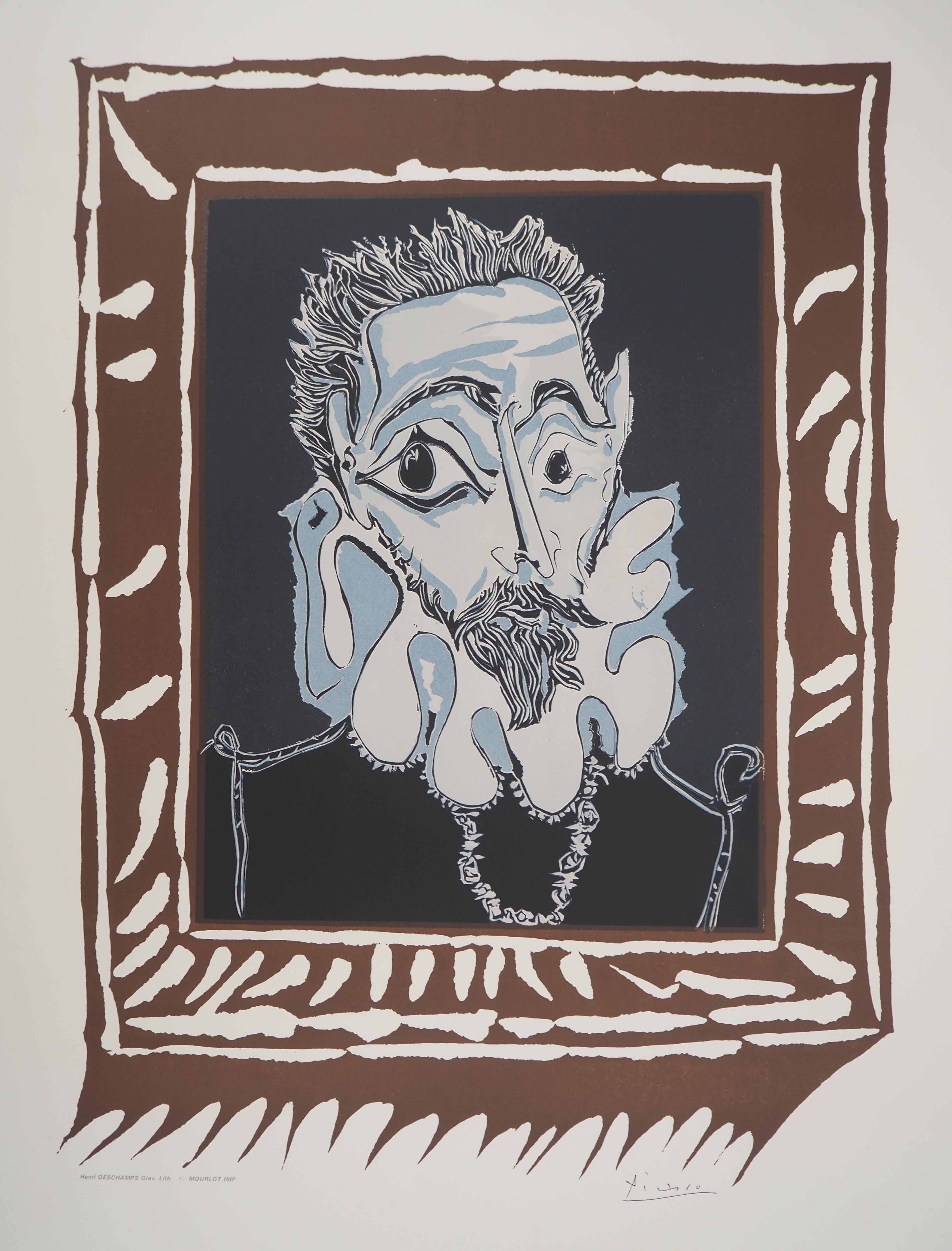 Portrait d'un homme inspiré par le Greco - Lithographie (Mourlot) - Cubisme Print par Pablo Picasso