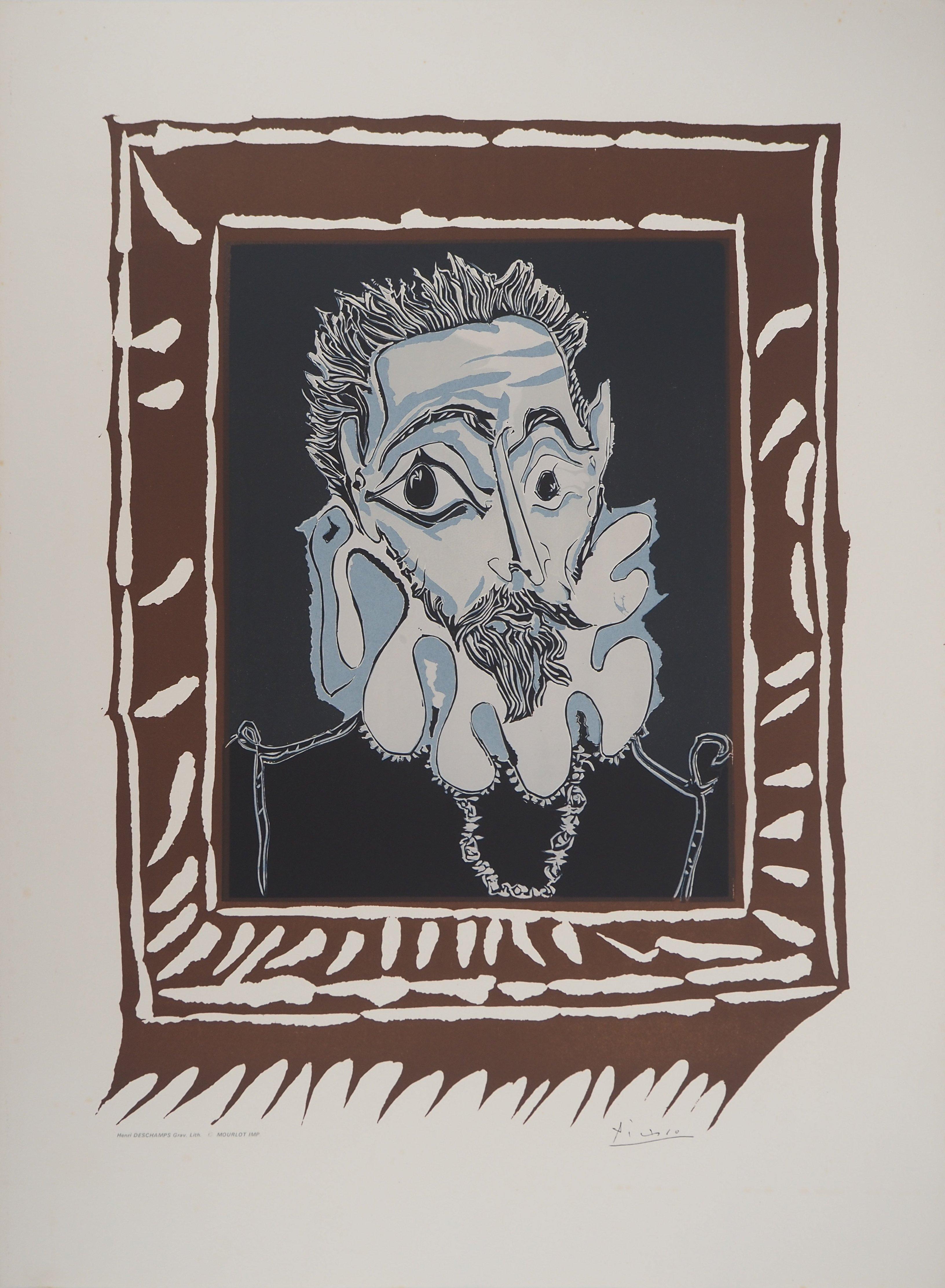 Portrait Print Pablo Picasso - Portrait d'un homme inspiré par le Greco - Lithographie (Mourlot)