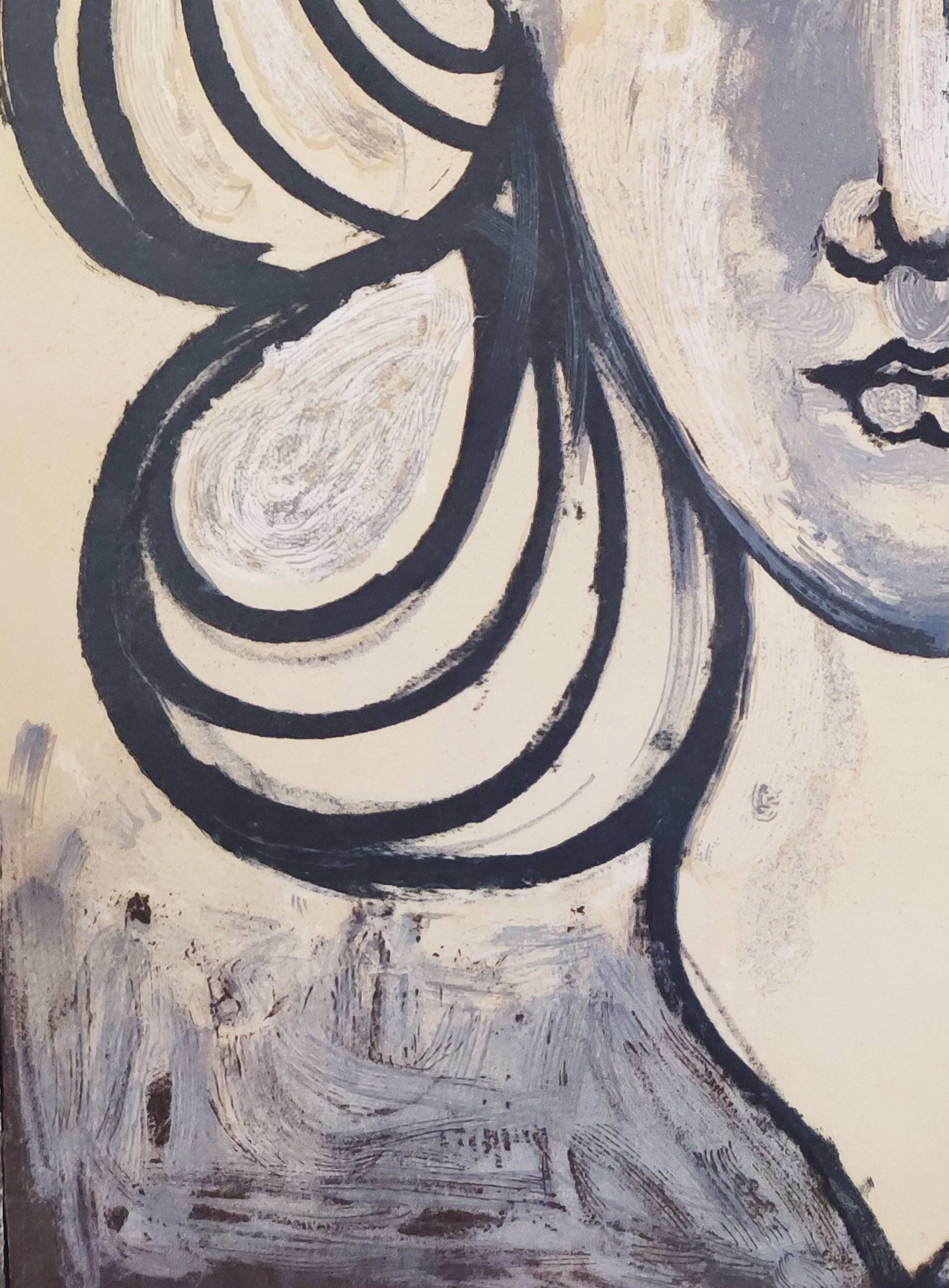 Porträt von Francoise Gilot (Beige), Figurative Print, von Pablo Picasso