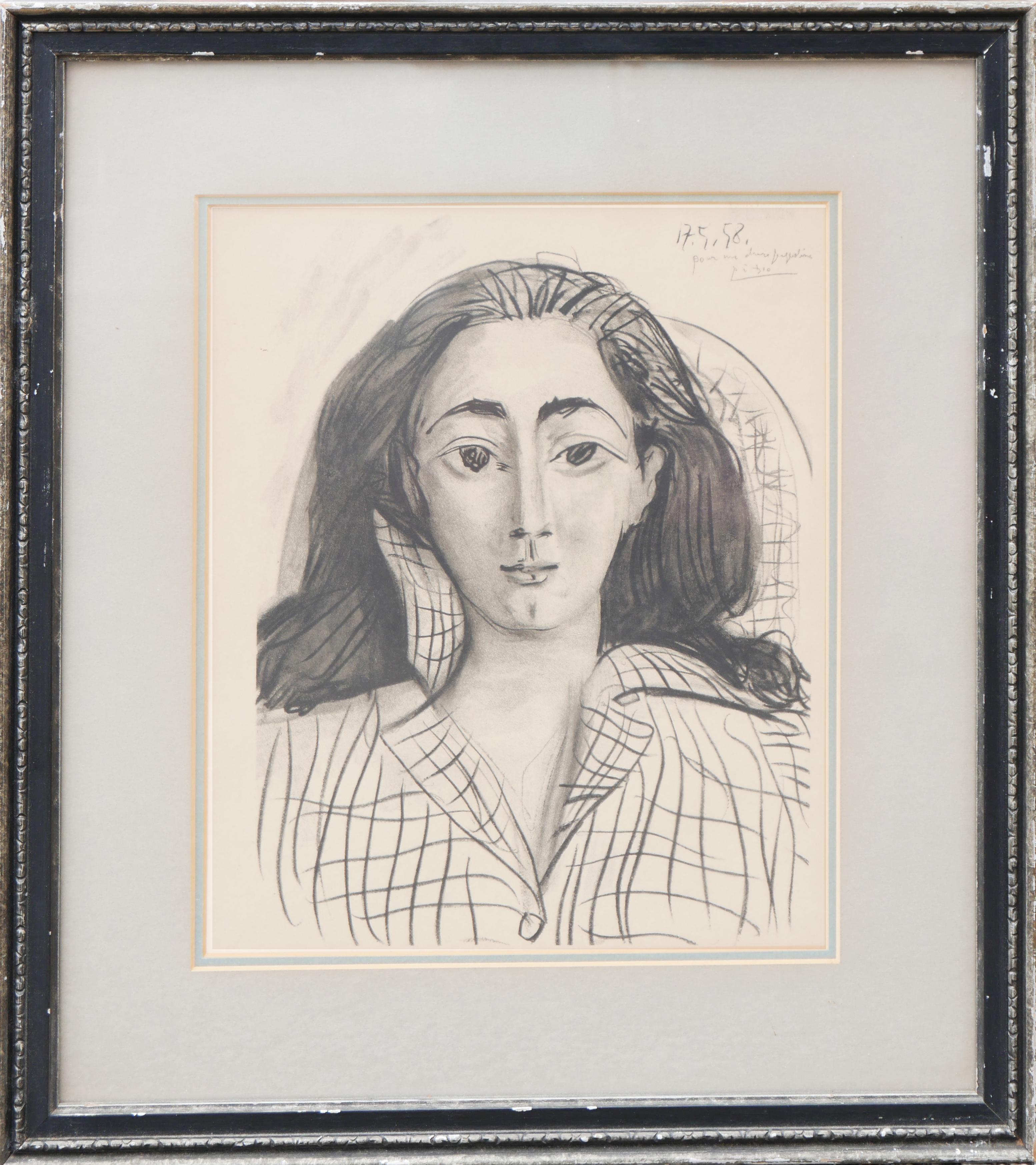 Pablo Picasso Portrait Print - "Portrait of Jacqueline" Modern Abstract Black & White Figurative Drawing Print