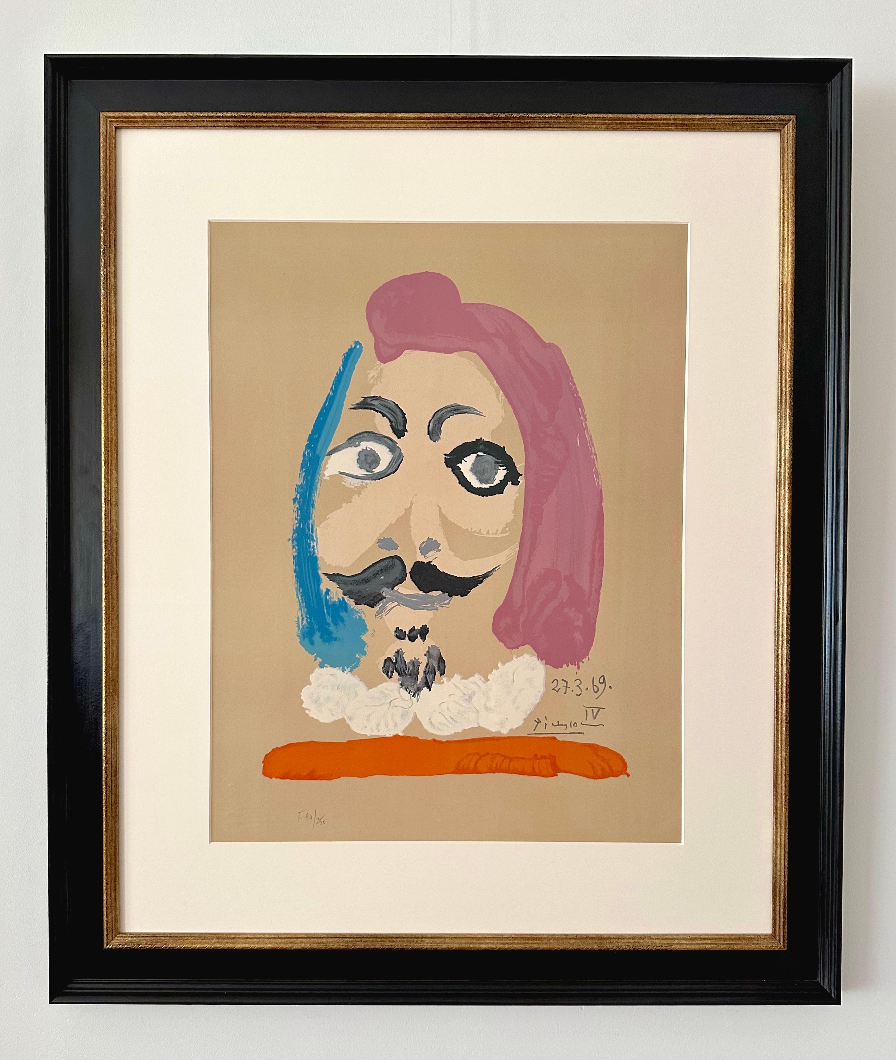 Pablo Picasso – Portraits Imaginaires 27.3.69 IV
Color lithograph from the serie ‘Portraits Imaginaires’ op Arches wove paper (With Arches watermark).
Published by Georges Salinas, 1970
Edition: 250 for France (F) and 250 for America (A)
Signed in