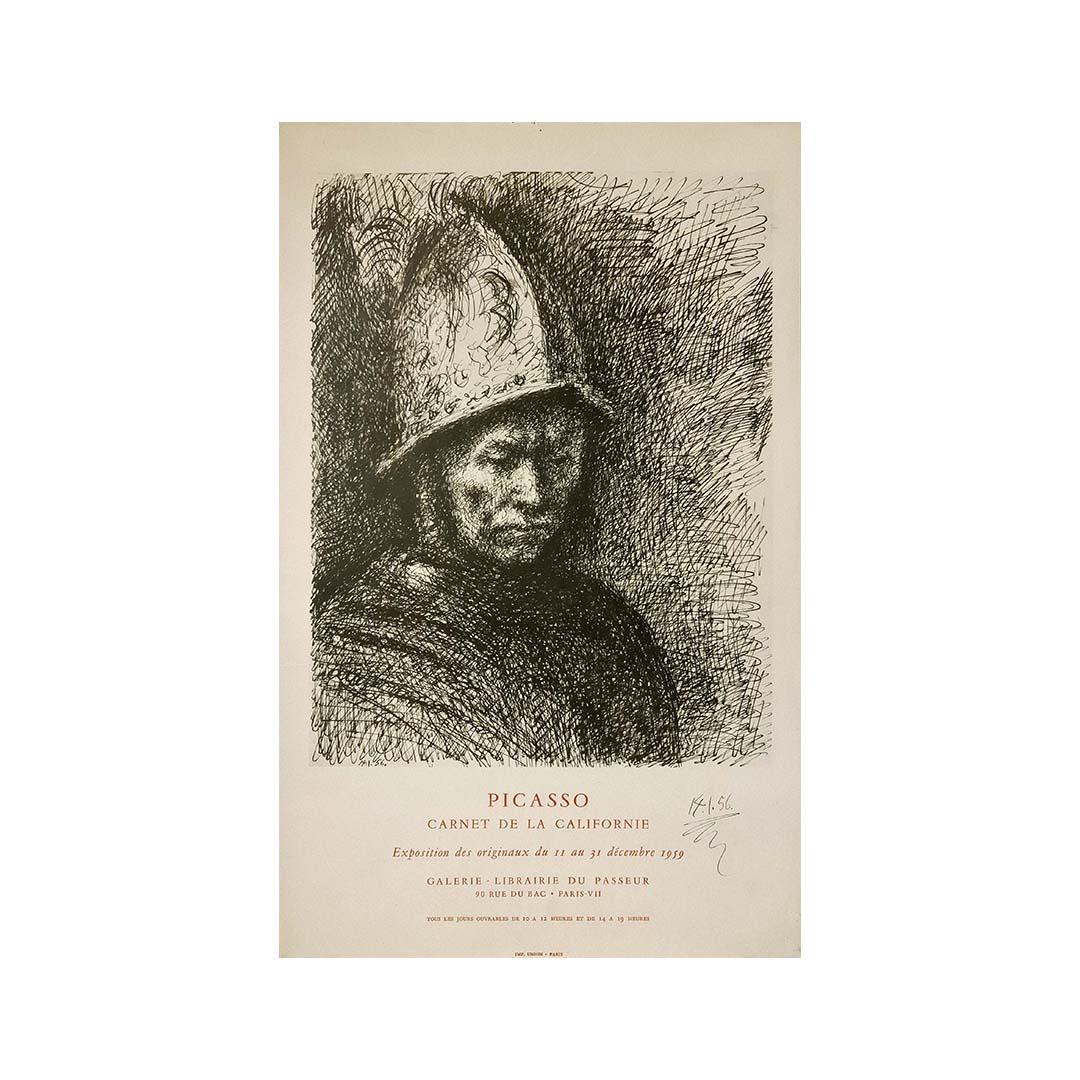 Original-Ausstellungsplakat von Pablo Picasso ( 1881- 1973 ) in der Galerie Librairie du Passeur.

Das Kalifornische Notizbuch war zwischen November 1955 und Januar 1956 der Ort, an dem Picasso Bilder, Zögerlichkeiten und Sehnsüchte