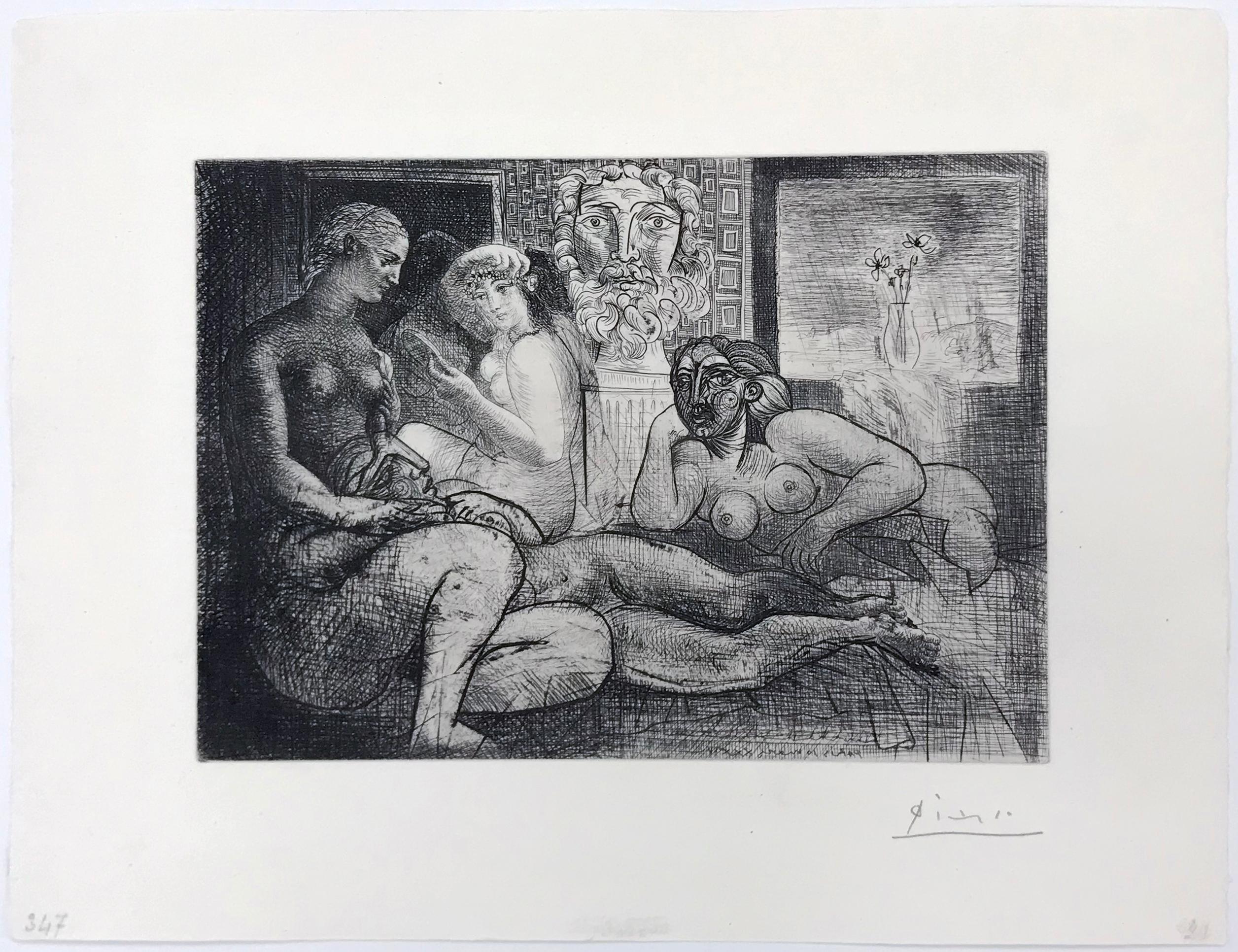 QUATRE FEMMES NUES ET TETE SCULPTEE (BLOCH 219) - Print de Pablo Picasso