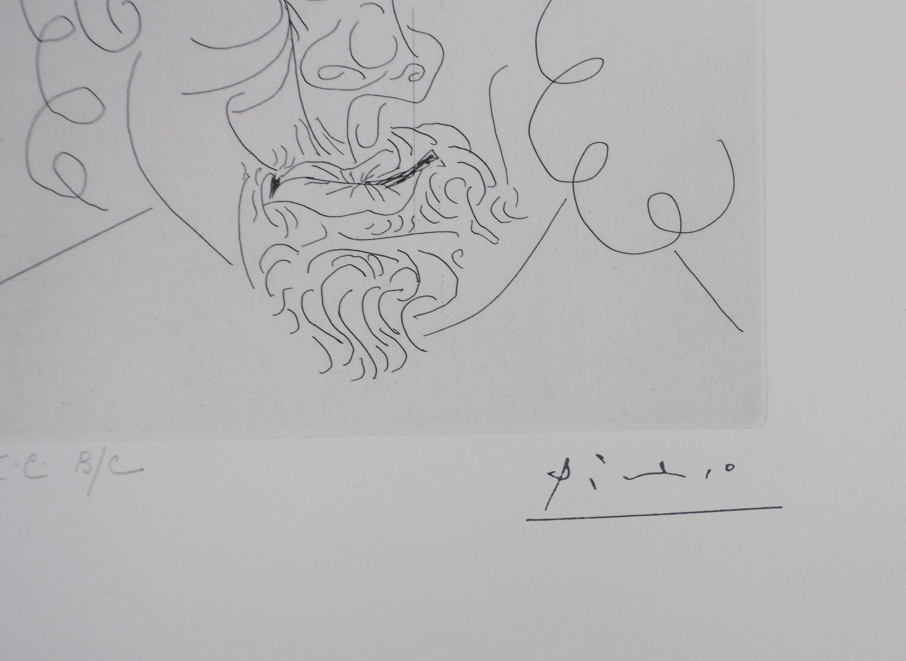 Rembrandt avec un chapeau mou - Gravure originale, signée (Baer #1950B) - Print de Pablo Picasso