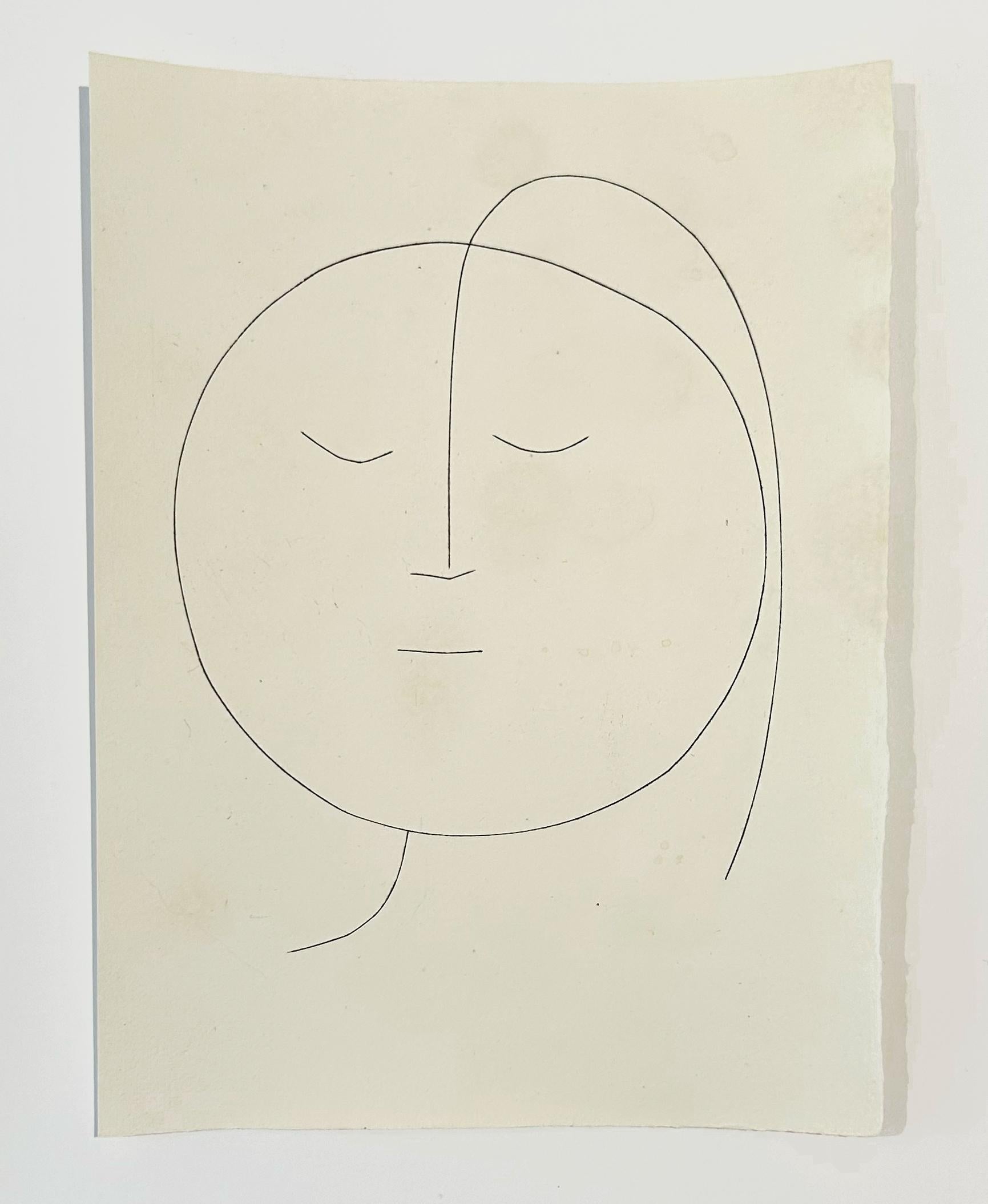 Tête ronde d'une femme avec des cheveux (plaque XVIII), de Carmen - Cubisme Print par Pablo Picasso