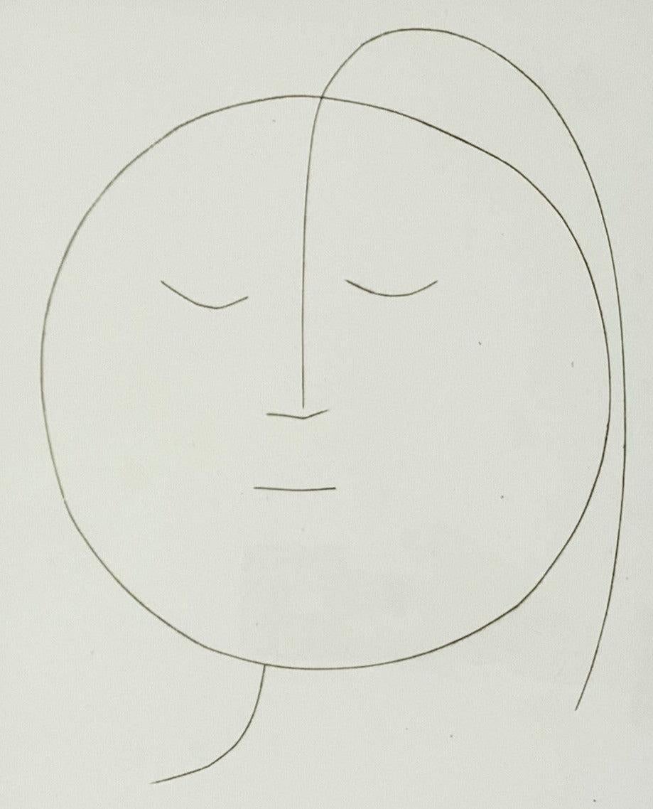 Pablo Picasso Portrait Print - Round Head of a Woman with Hair (Plate XVIII), from Carmen