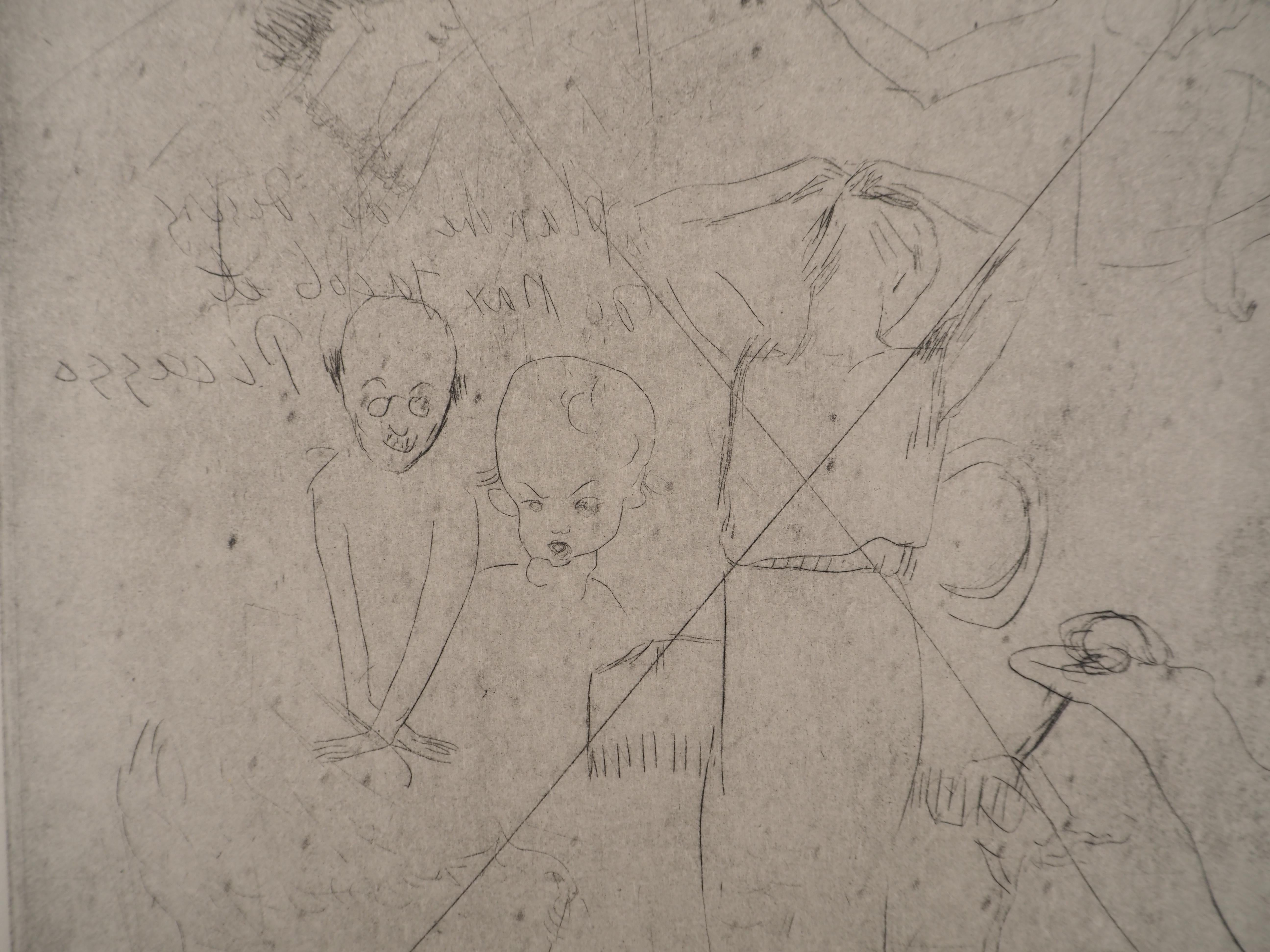 Saltimbanques: Zeichnungen von Picasso und Max Jacob – Originalradierung (Baer #8c) (Braun), Figurative Print, von Pablo Picasso