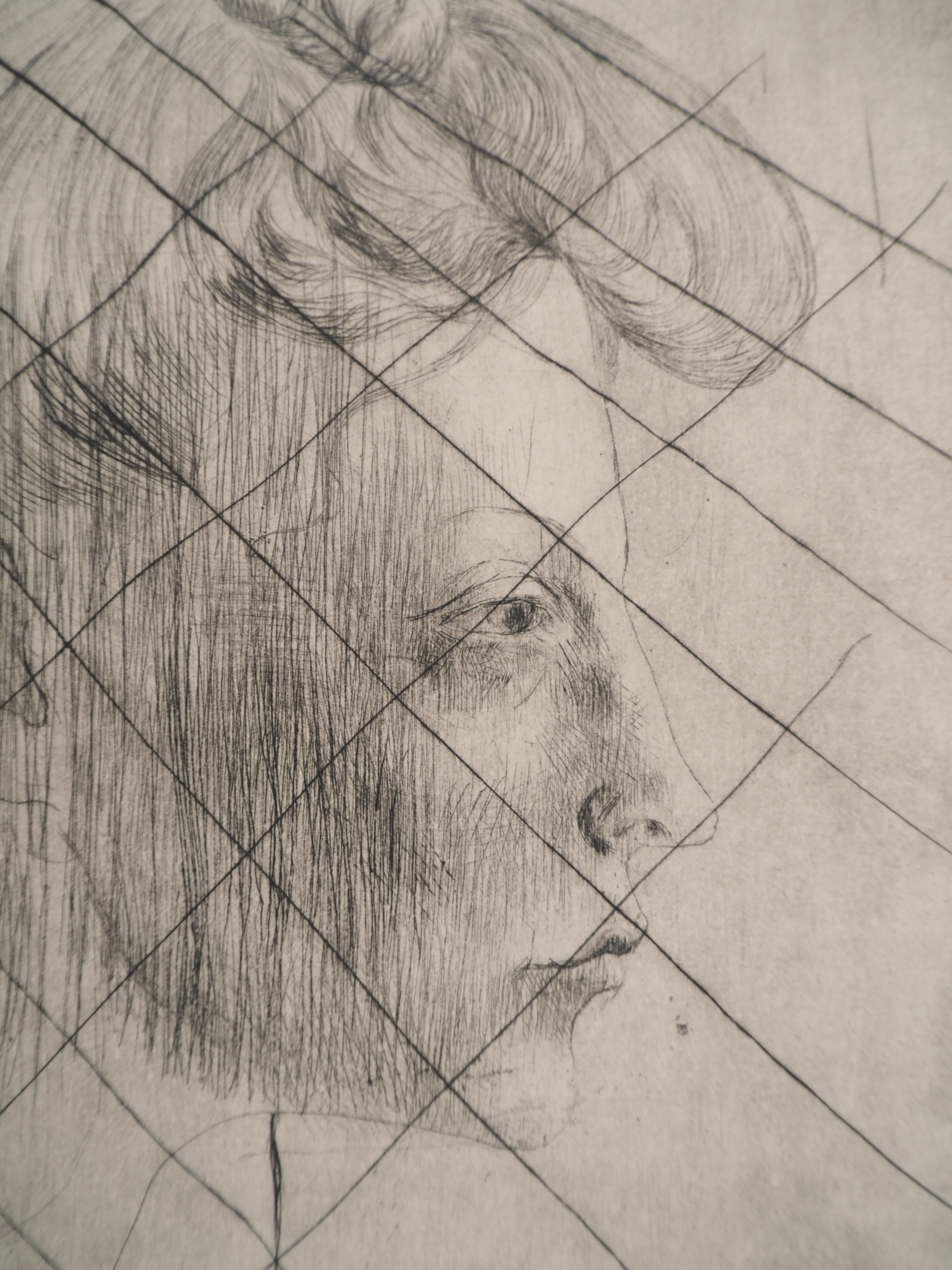 Saltimbanques : Head of a Woman - Original etching (Bloch #6 / Baer #7c) - Brown Figurative Print by Pablo Picasso