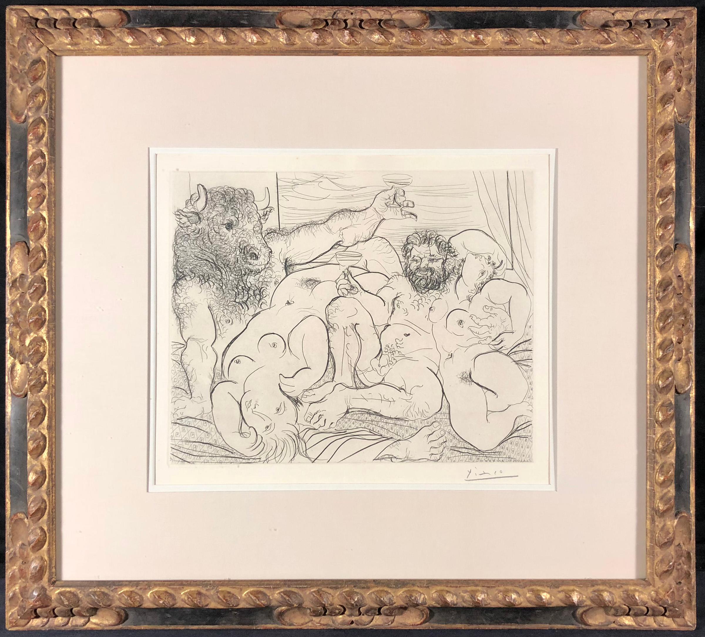 Pablo Picasso Figurative Print - Scène Bacchique au Minotaure, Plate 85 from La Suite Vollard (B. 192; Ba. 351)