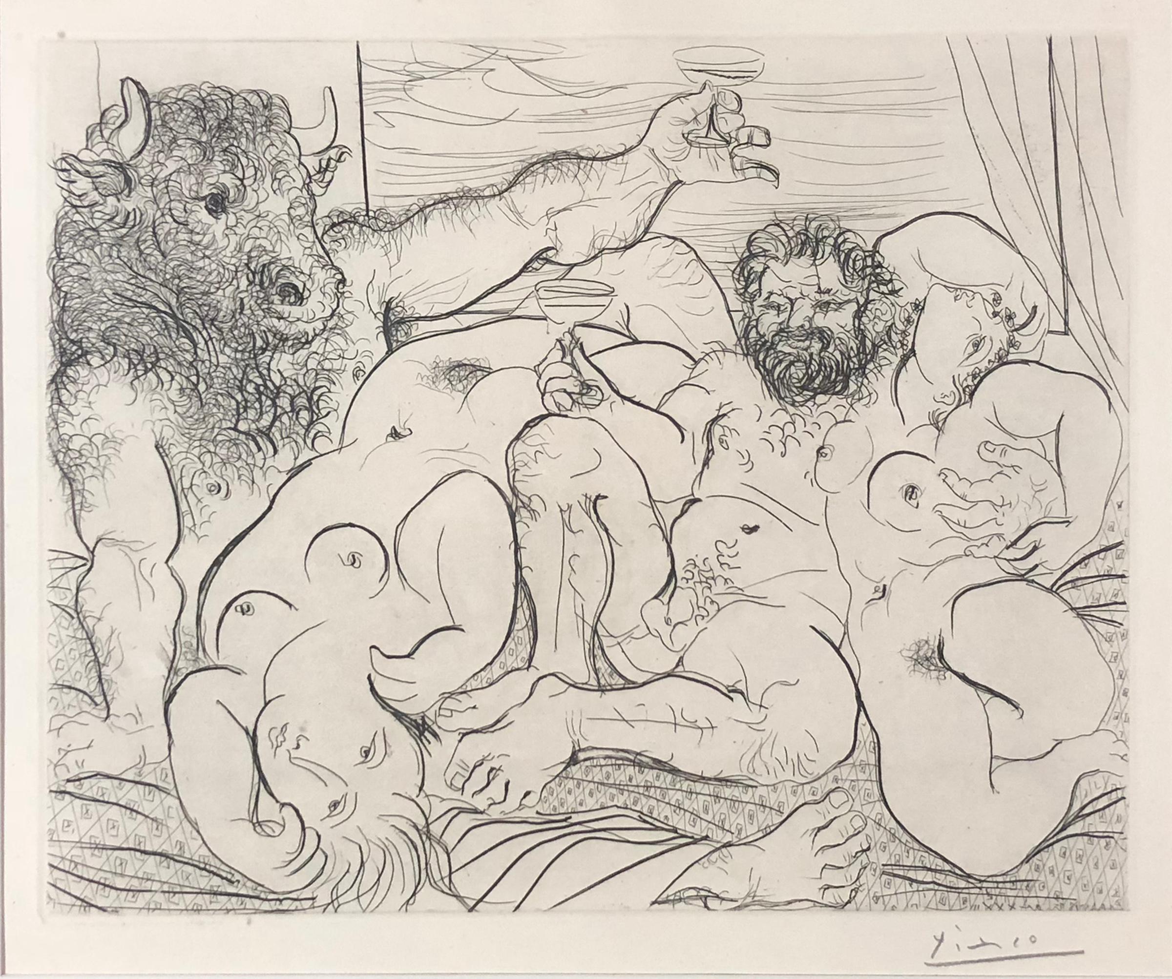Scène Bacchique au Minotaure, Plate 85 from La Suite Vollard (B. 192; Ba. 351) - Print by Pablo Picasso