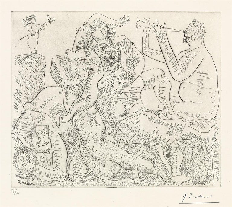 Pablo Picasso Nude Print - Scène Bucolique avec Amour en haut à gauche
