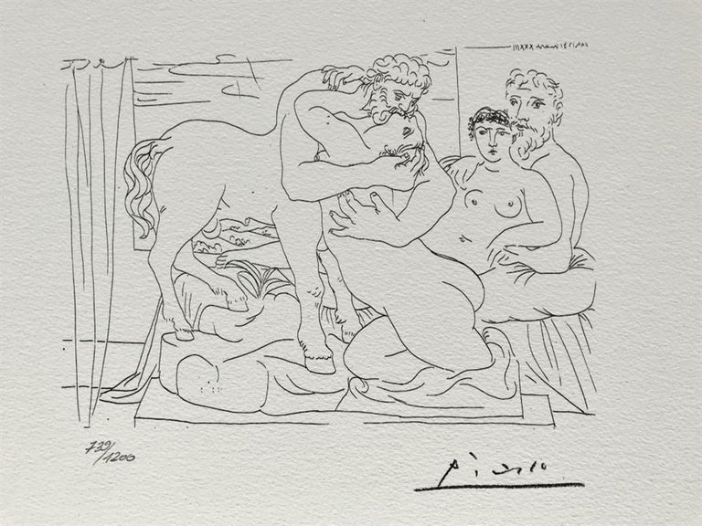 Pablo Picasso Nude Print - Sculpteur et son modèle avec un groupe sculpté (Suite Vollard Planche LVIII)