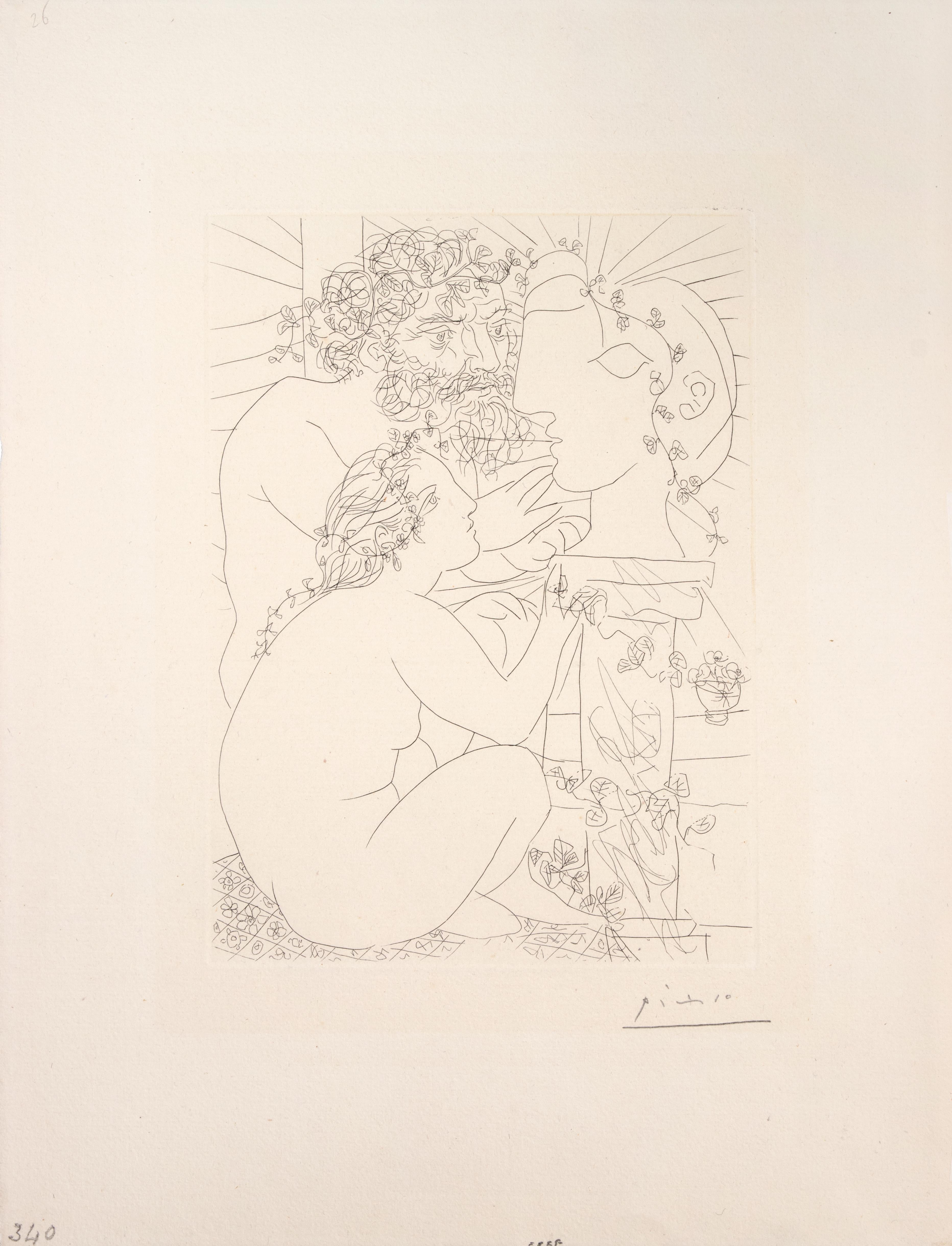 Sculpteur, Modèle Accroupi et Tête Sculptée - Radierung von Pablo Picasso - 1933