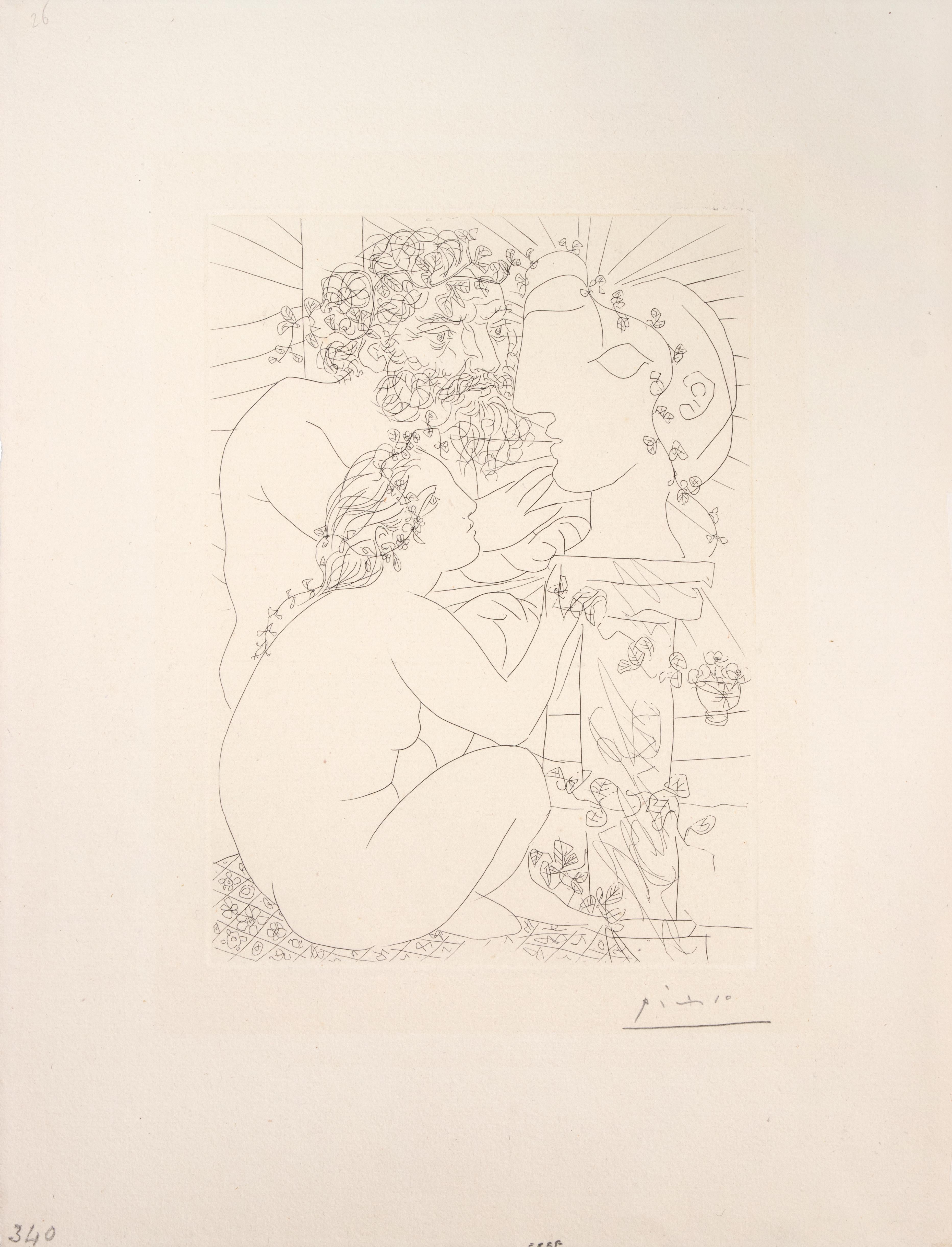 Sculpteur, Modèle Accroupi et Tête Sculptée - Etching by Pablo Picasso - 1933