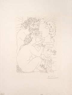 Sculpteur, Modèle Accroupi et Tête Sculptée - Etching by Pablo Picasso - 1933