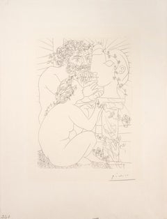 Sculpteur, Modèle Accroupi et Tête Sculptée - Radierung von Pablo Picasso - 1933