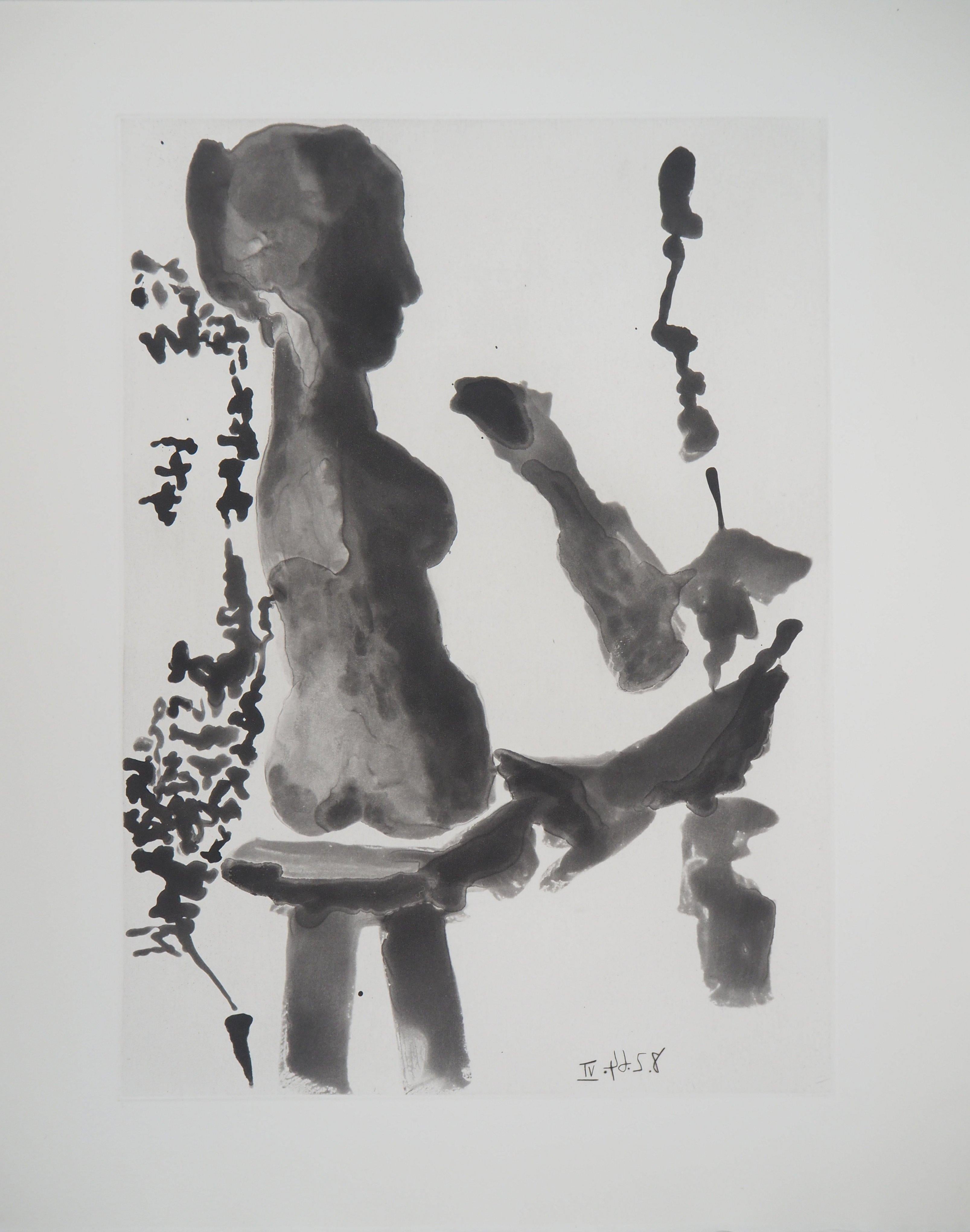 Pablo Picasso Figurative Print - Sculptor before His Sculpture Stand - Original Aquatint Etching (Bloch #1191)