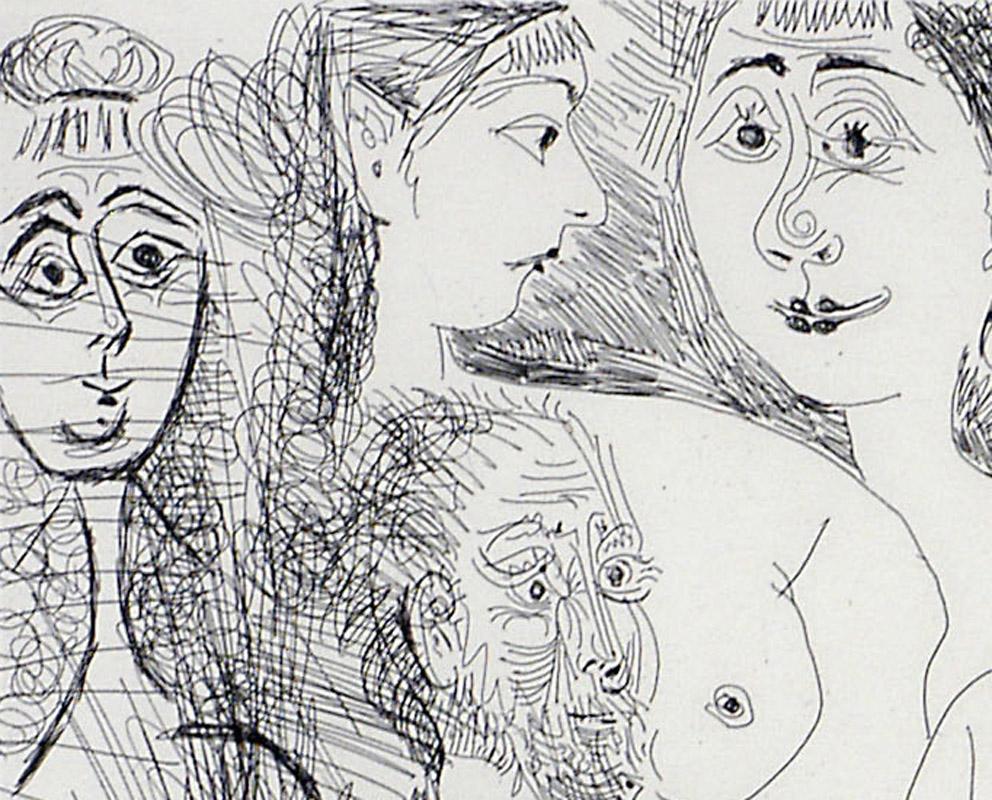 Series 156: 081 Degas en Jaquette, se dessinant lui-même, en Habit, chez les Fil - Gray Figurative Print by Pablo Picasso