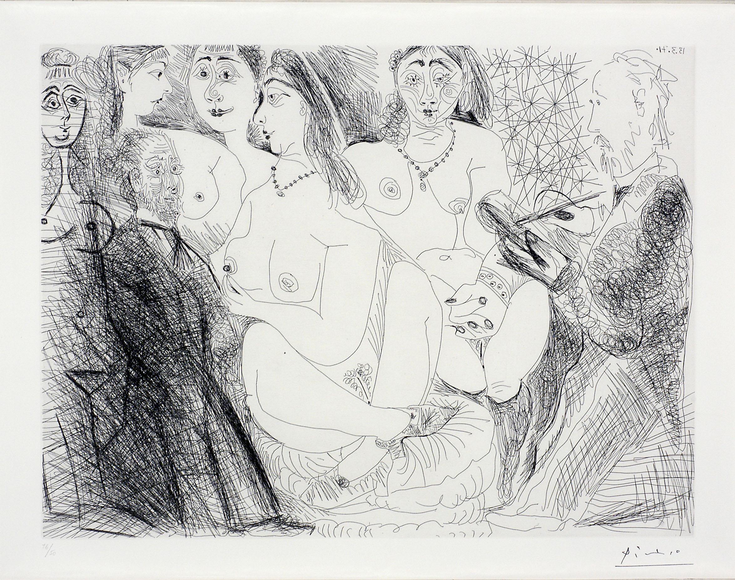 Pablo Picasso Figurative Print - Series 156: 081 Degas en Jaquette, se dessinant lui-même, en Habit, chez les Fil