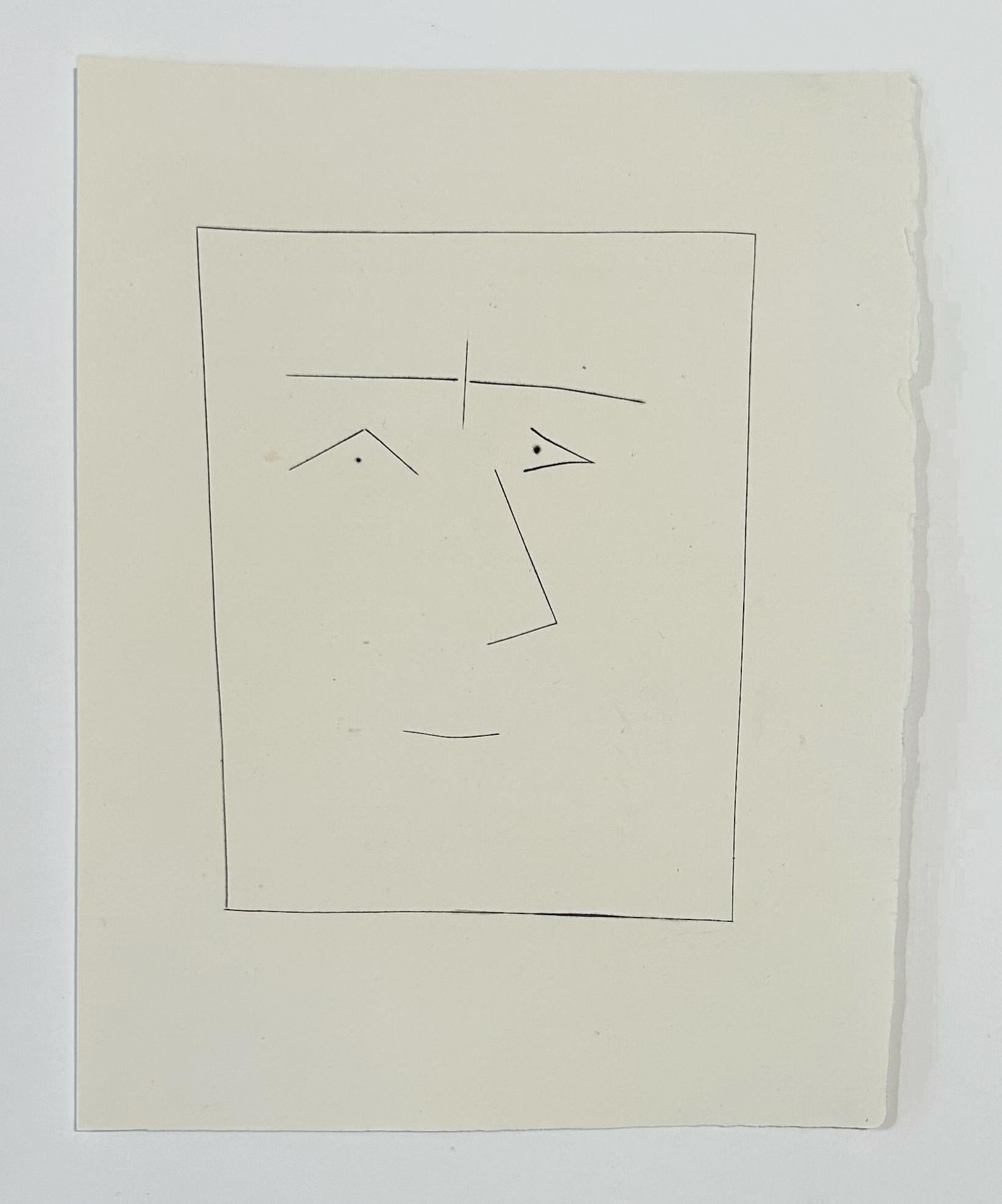Tête carrée d'un homme aux sourcils joints (planche V), de Carmen - Cubisme Print par Pablo Picasso