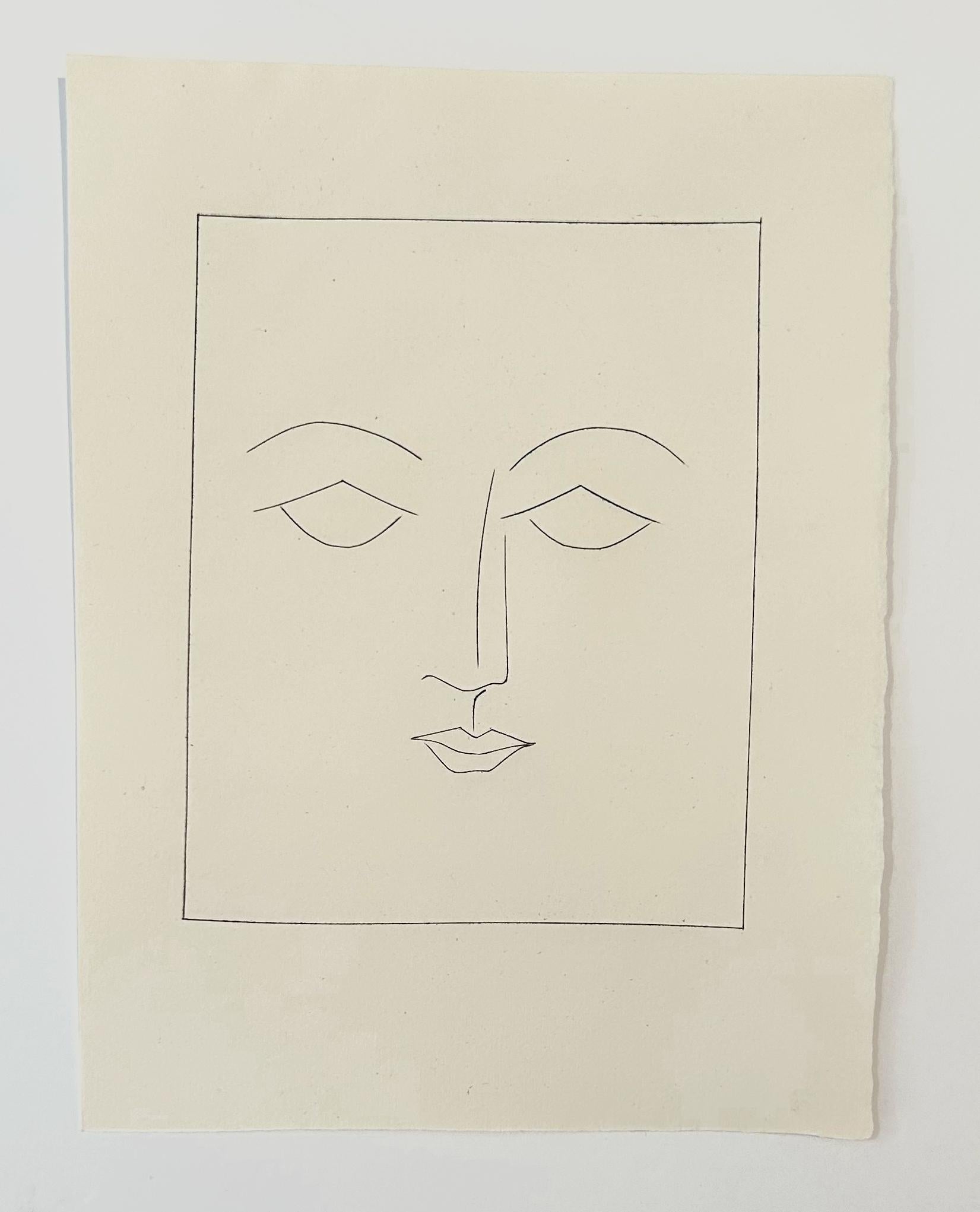 Tête carrée d'un homme aux traits doux (planche IV), tirée de Carmen - Cubisme Print par Pablo Picasso