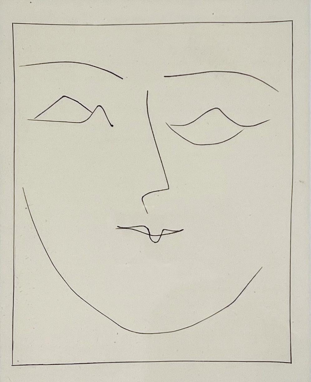 Pablo Picasso Portrait Print – Quadratischer Kopf einer Frau auf einem Beutel, von Carmen