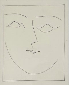 Quadratischer Kopf einer Frau auf einem Beutel, von Carmen