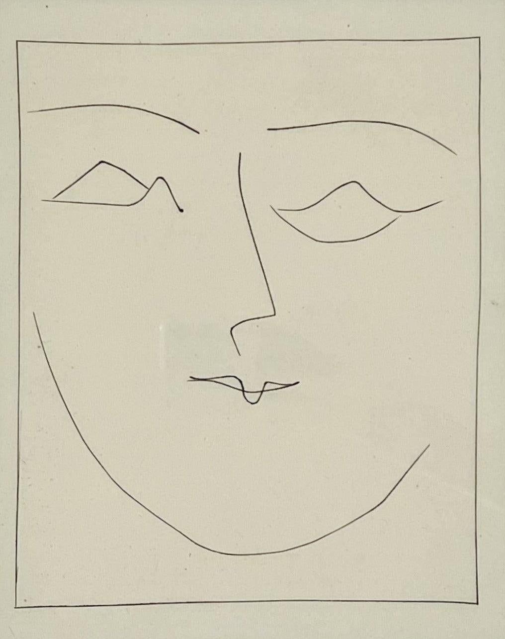 Pablo Picasso Portrait Print - Square Head of a Woman Pouting (Plate XIII), from Carmen