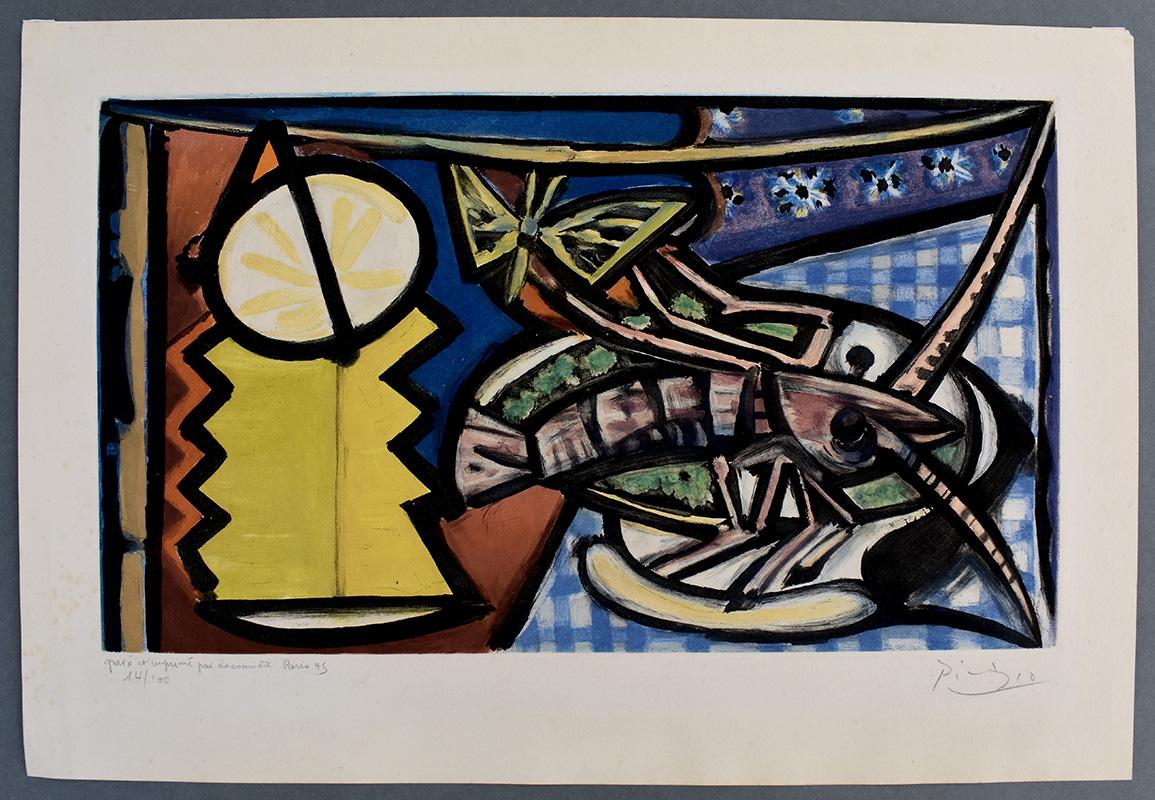 Stillleben mit Hummer – 1945 – Radierung und Aquatinta in Farben – Kubismus – Print von (after) Pablo Picasso