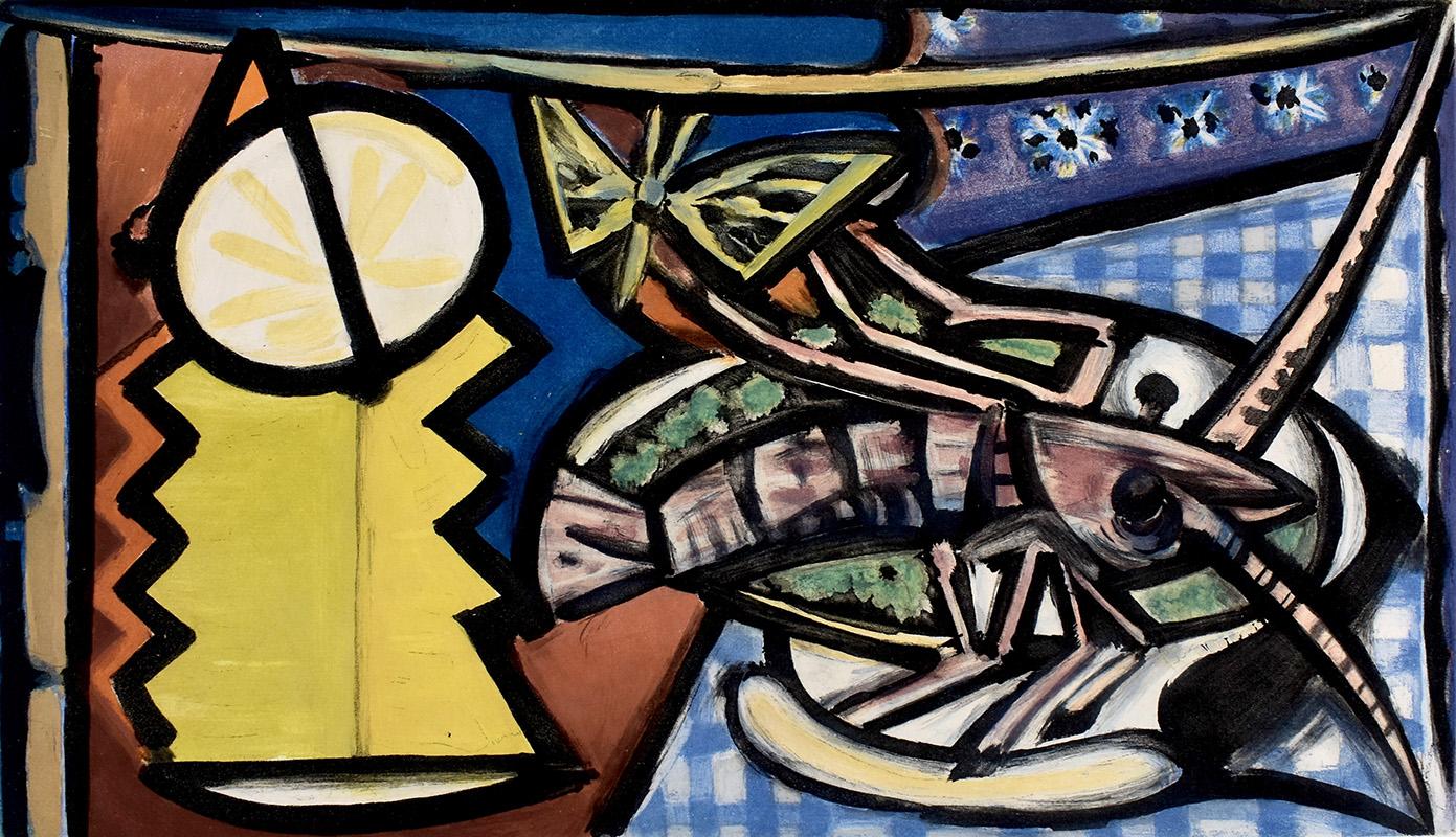 (after) Pablo Picasso Still-Life Print – Stillleben mit Hummer – 1945 – Radierung und Aquatinta in Farben – Kubismus