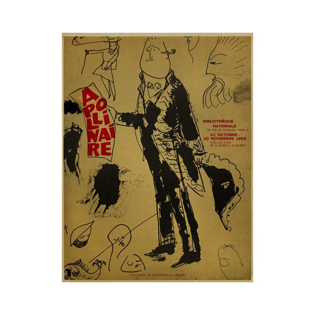Striking original 1969 poster was by Pablo Picasso Apollinaire en académicien For Sale 3
