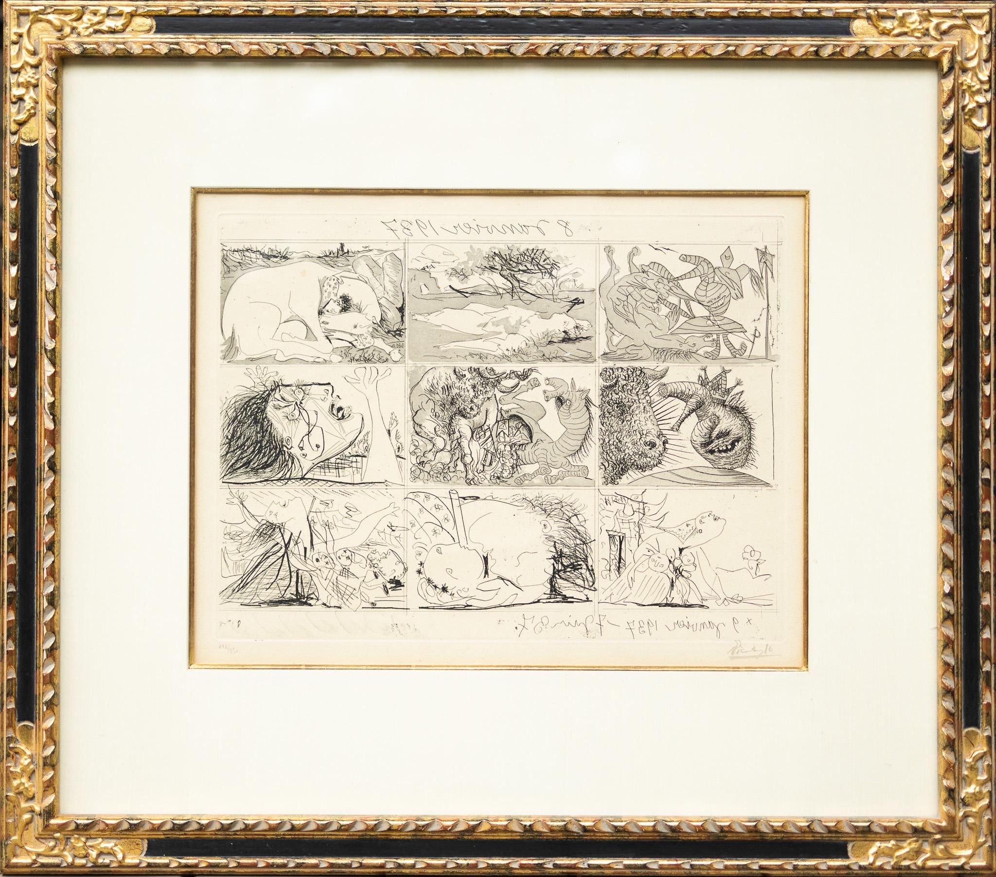 Von Pablo Picasso
Tiefdruckradierung Paar, Auflage 116/850, datiert 1937
Signiert und nummeriert mit Bleistift
Bildgröße jeweils 14