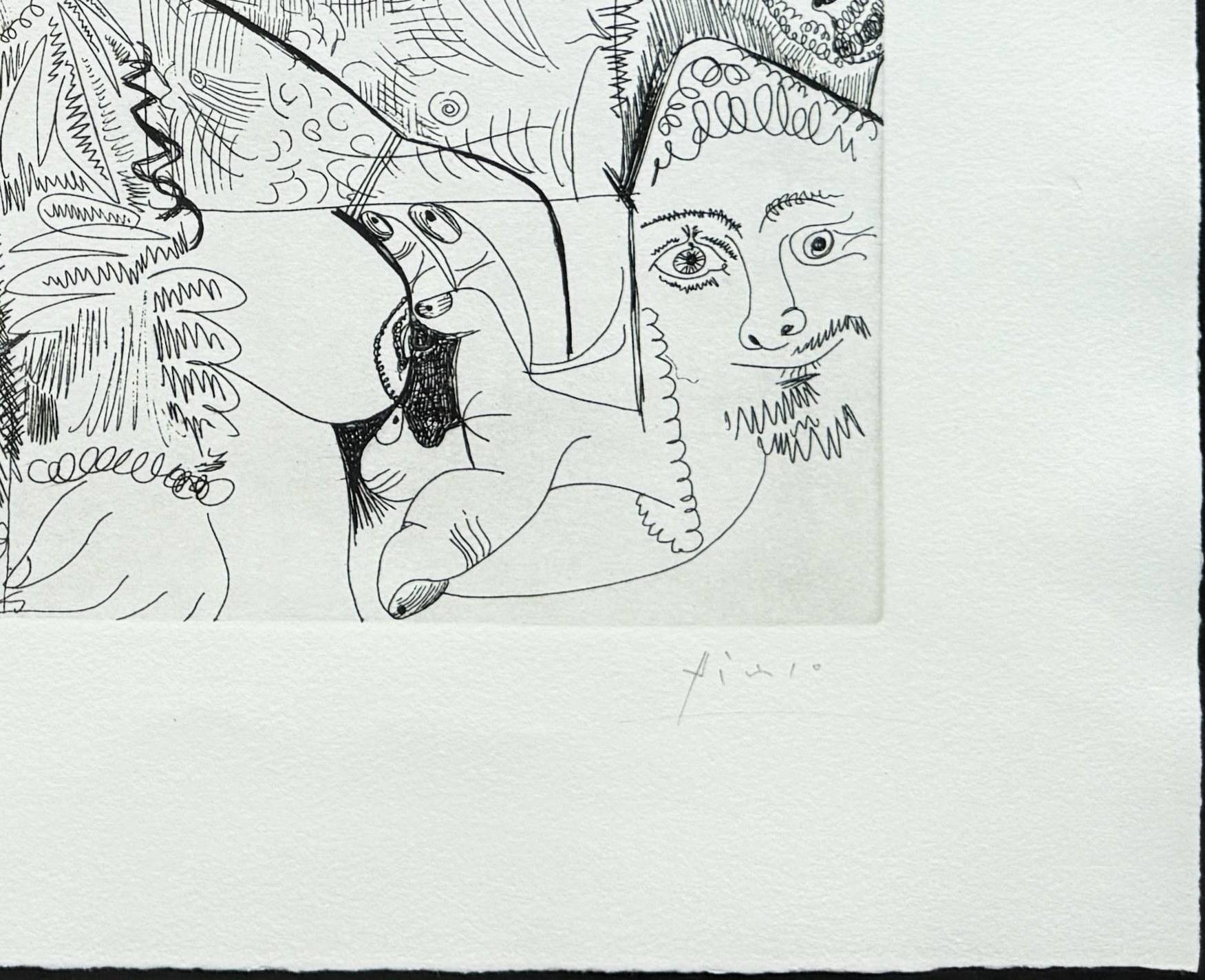 Pablo Picasso (1881-1973) - Suite 347, 4 avril 1968, L. 16

Etching from 1968.

The edition of 30/50.

Dimensions of sheet: 45.5 x 56 cm

Dimensions in frame: 63 x 72 cm

Hand signed.

Publisher: Galerie Louise Leiris, Paris.

Printer: Aldo