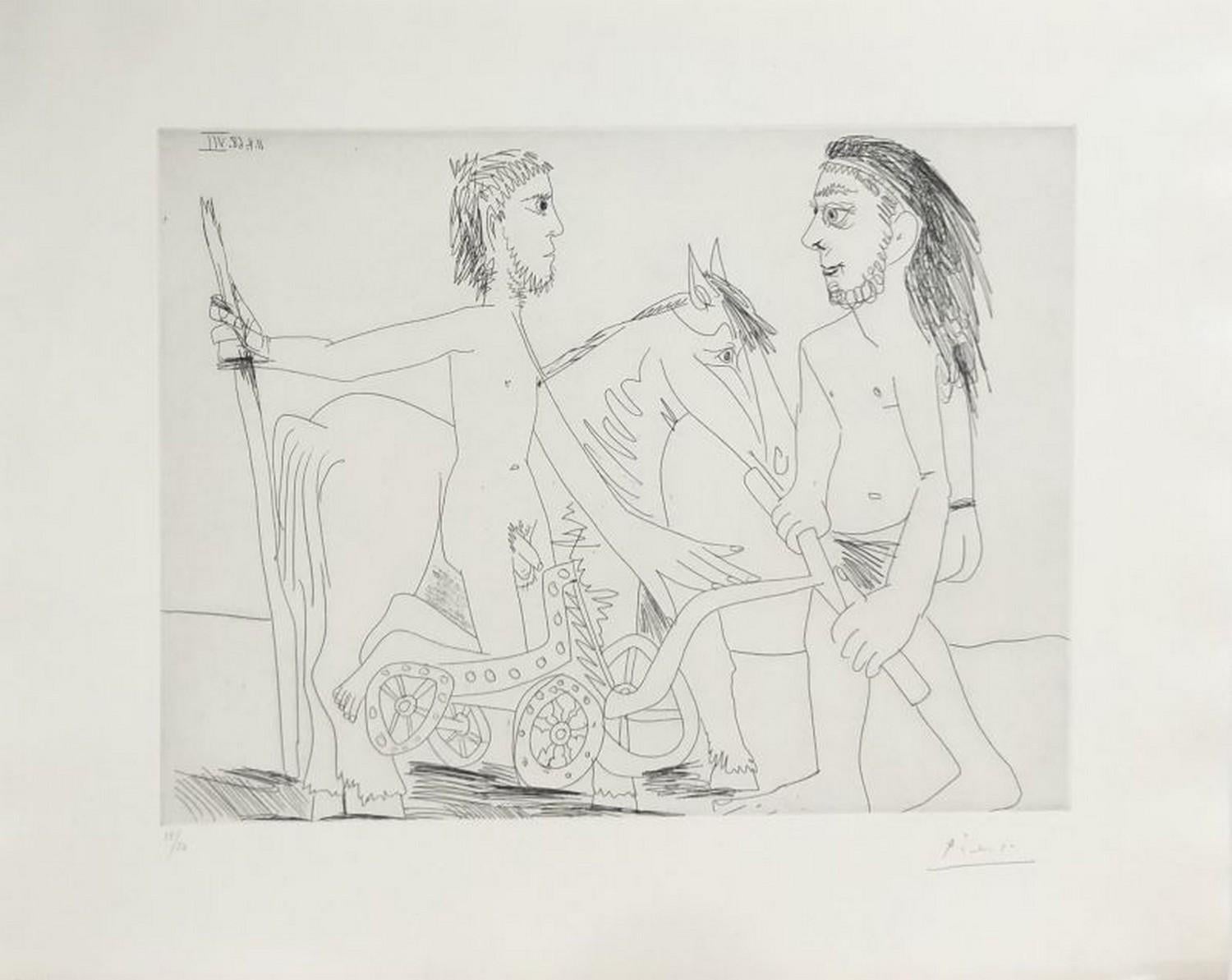 Pablo Picasso Abstract Print - Suite "Les 347", Télévision : combat de chars à l'antique 