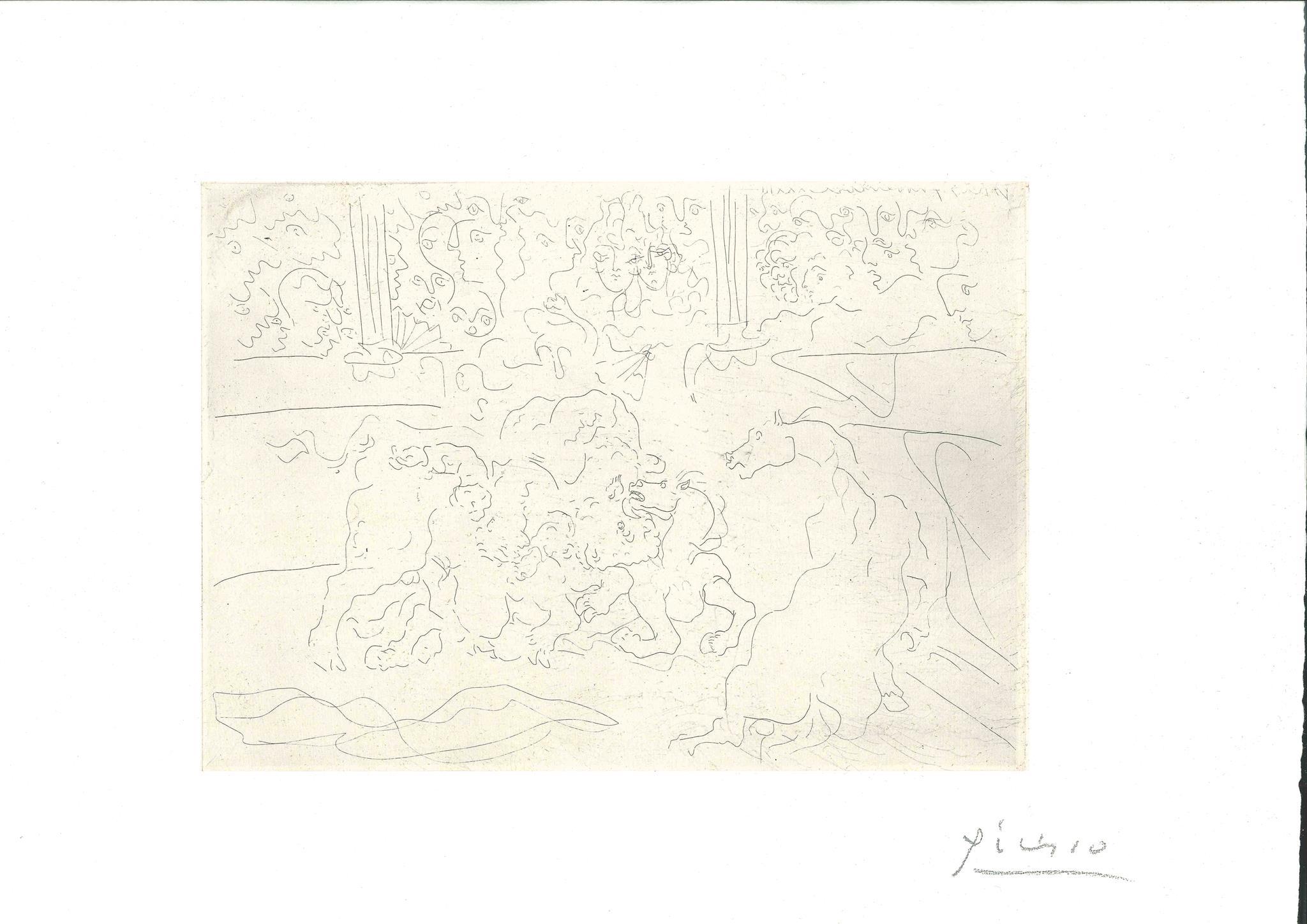 Pablo Picasso Animal Print - Taureau et Chevaux dans l'Arène 