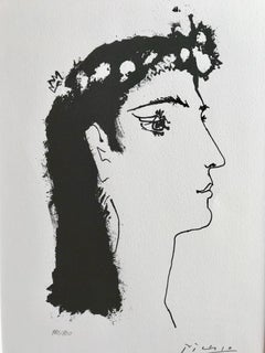 Tete de femme couronnée de fleurs (Suite Gongora Planche II)