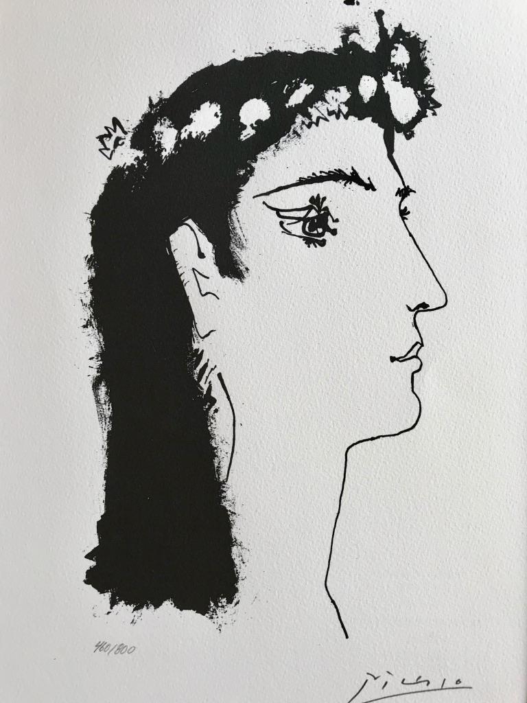 Pablo Picasso Portrait Print -  	Tete de femme couronnée de fleurs (Suite Gongora Planche II)