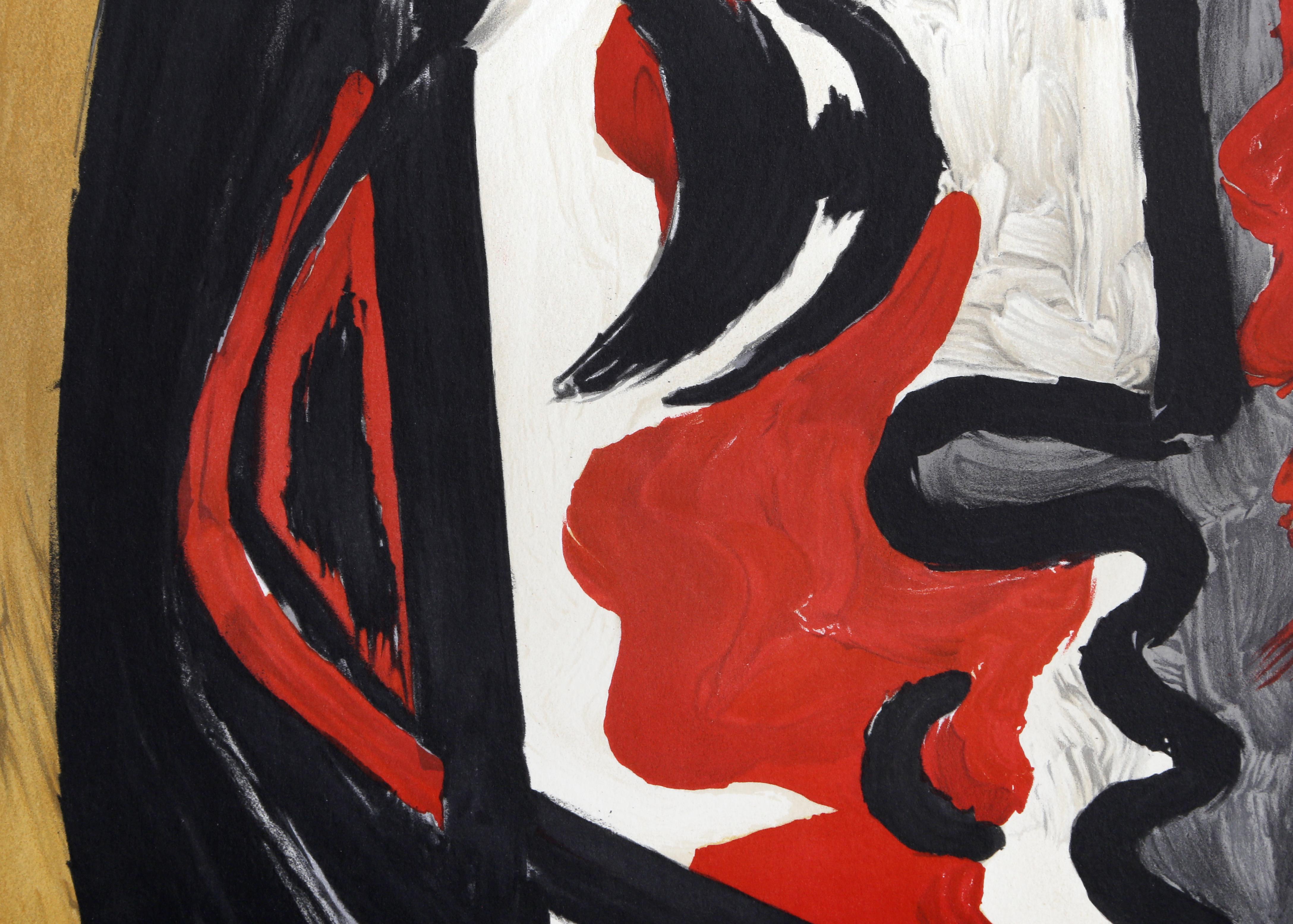 Tete de Femme en Gris et Rouge sur Fond Ochre, Lithography by Pablo Picasso For Sale 1
