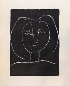 Tete de Femme Stylisee Fond Noir:: Lithographie in limitierter Auflage von Pablo Picasso